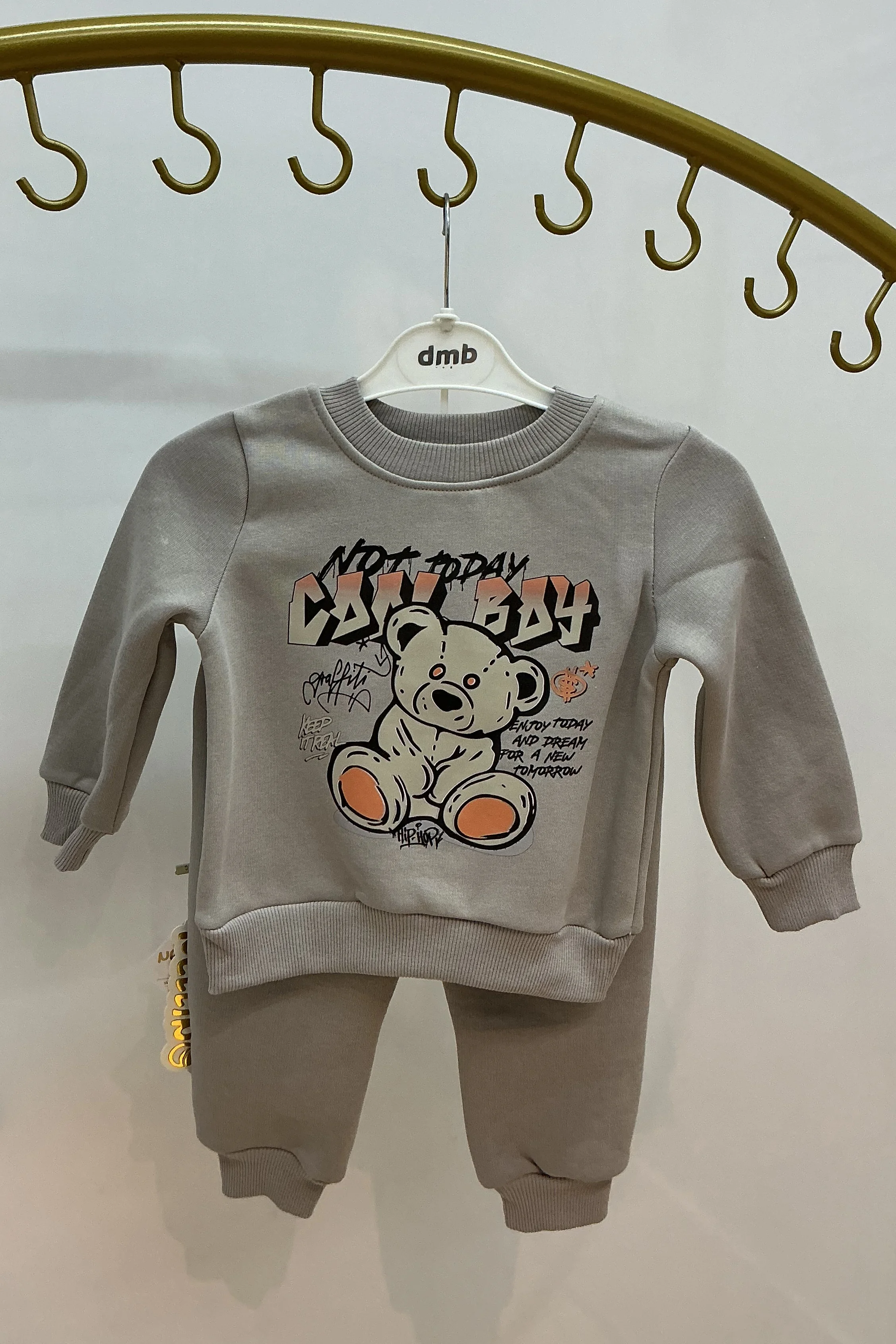 Şişme Yelekli Sweati Ayıcık Baskılı Şardonlu Erkek Takım