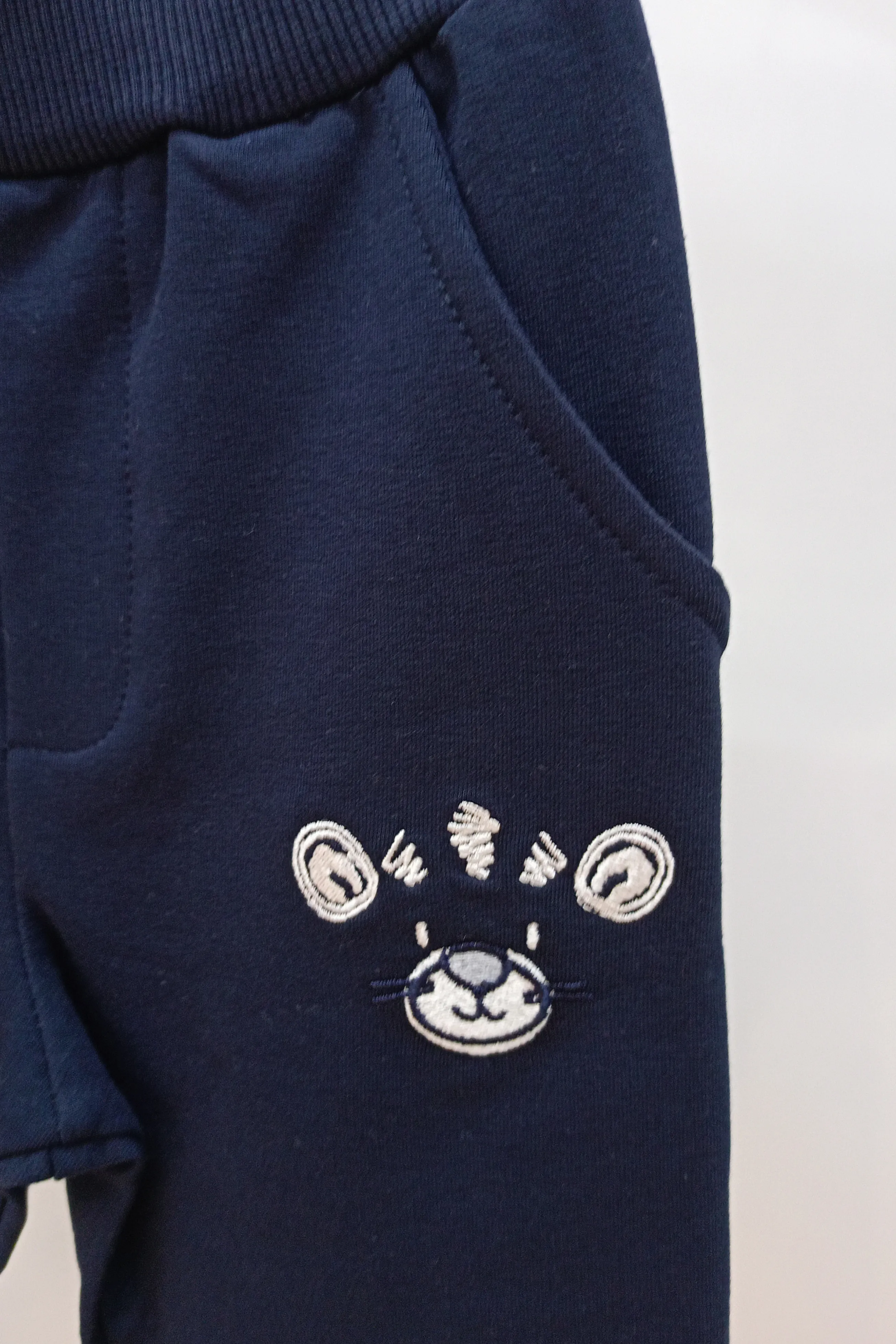 Önü Kanguru Cep Detaylı Ayıcık İşlemeli Erkek Eşofman Takımı 