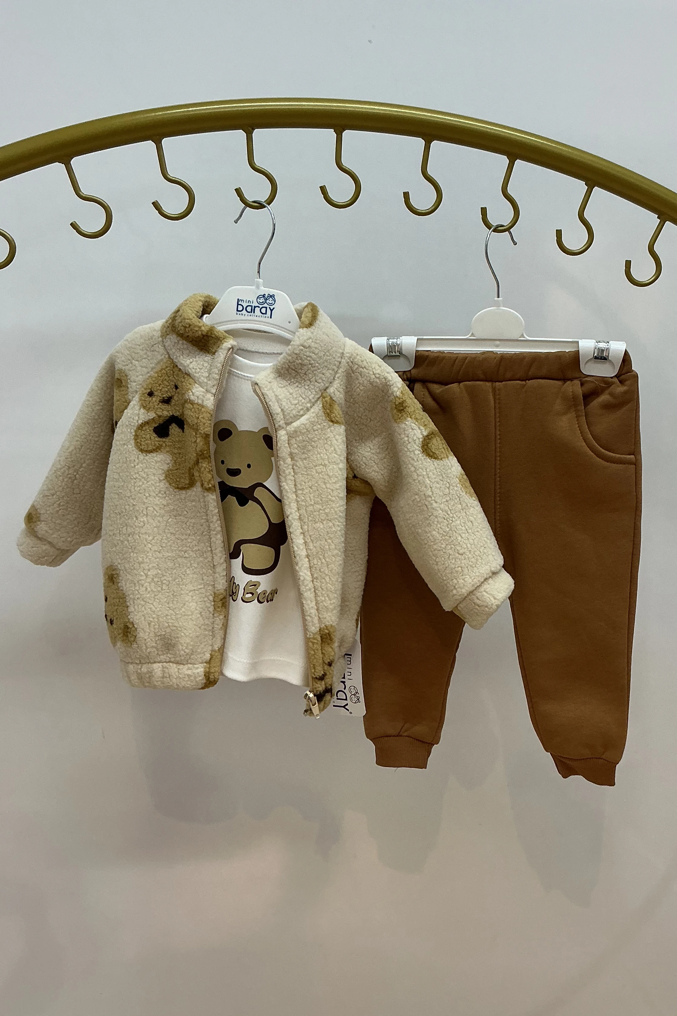 Ayıcık Polarlı Şardonlu Sweati Desenli Erkek Bebek Takım