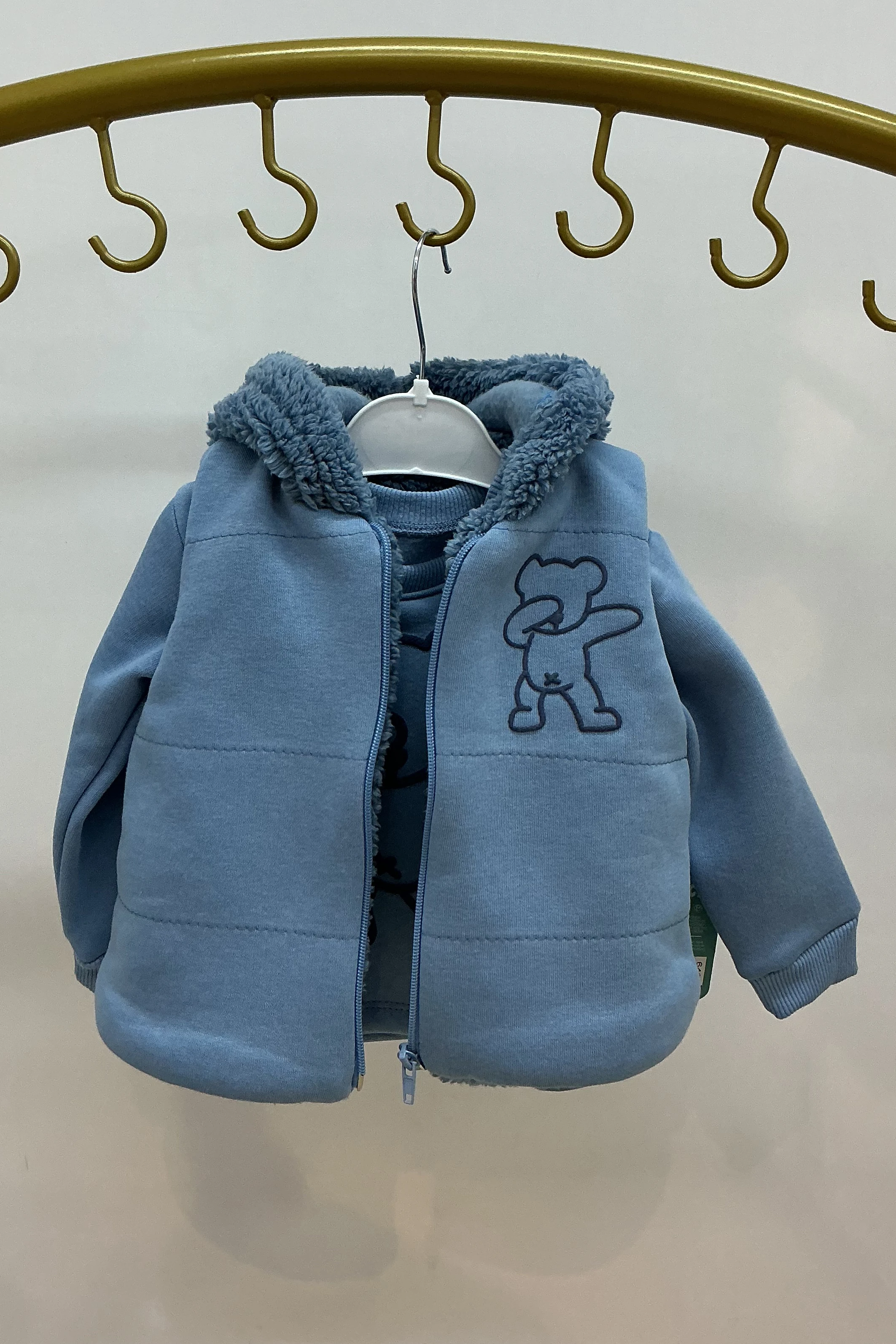 Yeleği Polarlı Sweati Kabartma Desen Erkek Bebek Takım