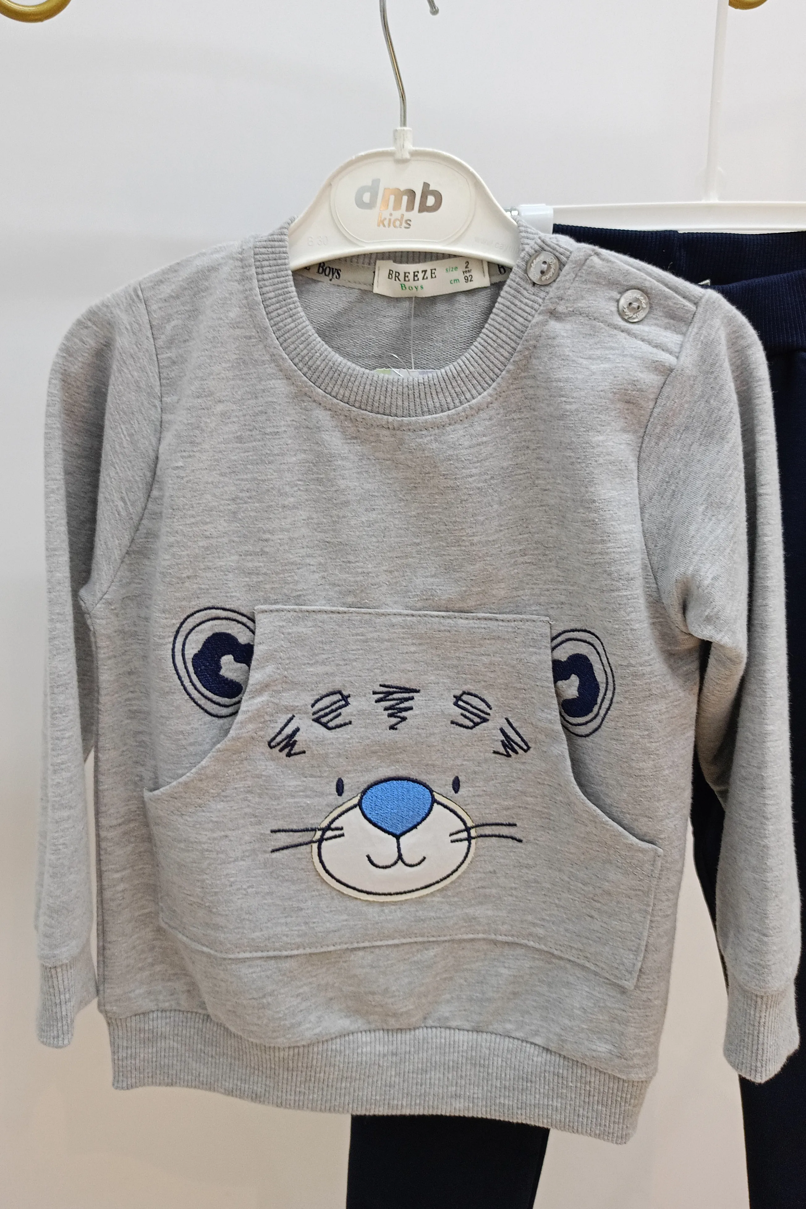 Önü Kanguru Cep Detaylı Ayıcık İşlemeli Erkek Eşofman Takımı 