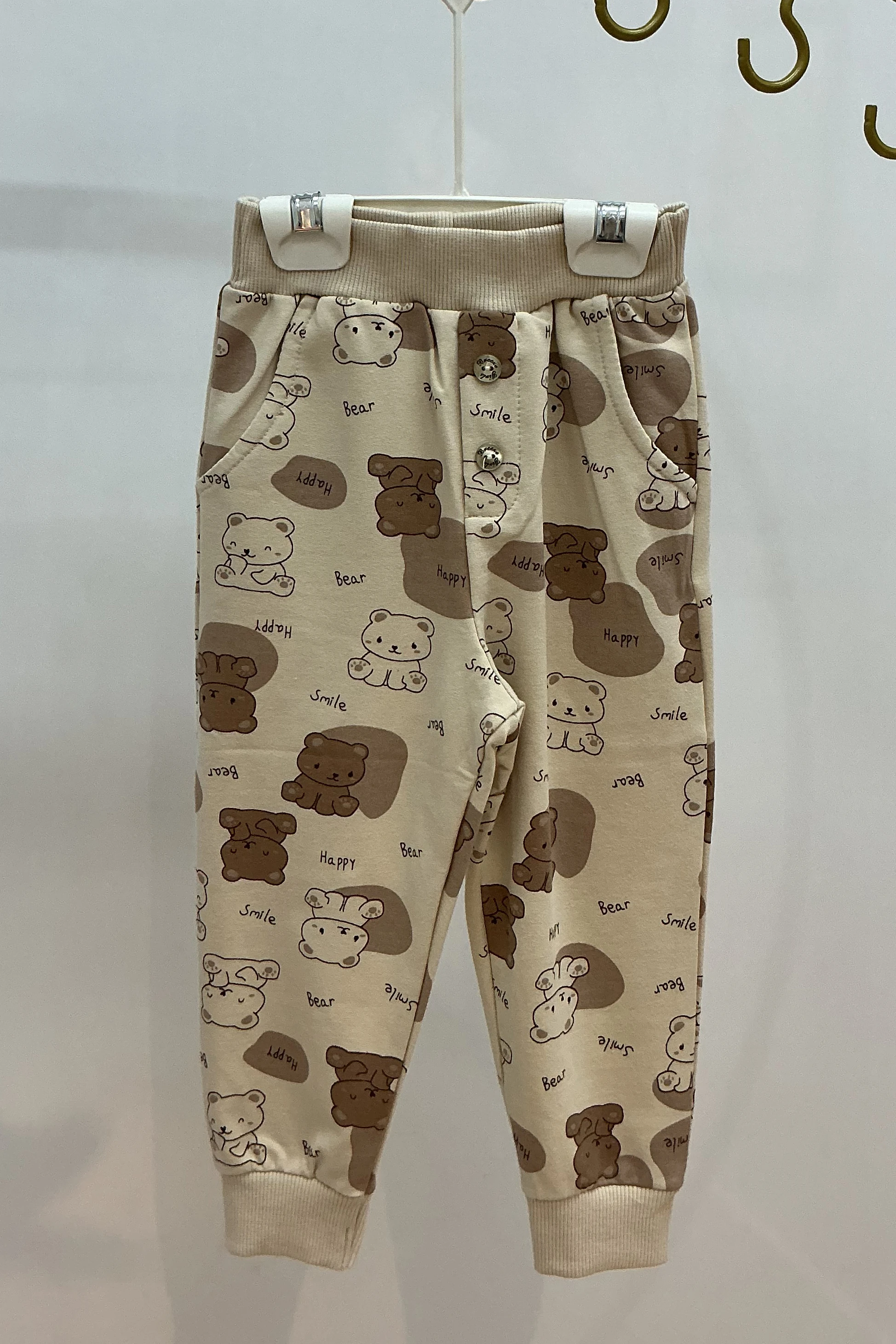 Bisiklet Yaka Kanguru Cep Ayıcık ve Yazı Detaylı Erkek Eşofman Takımı