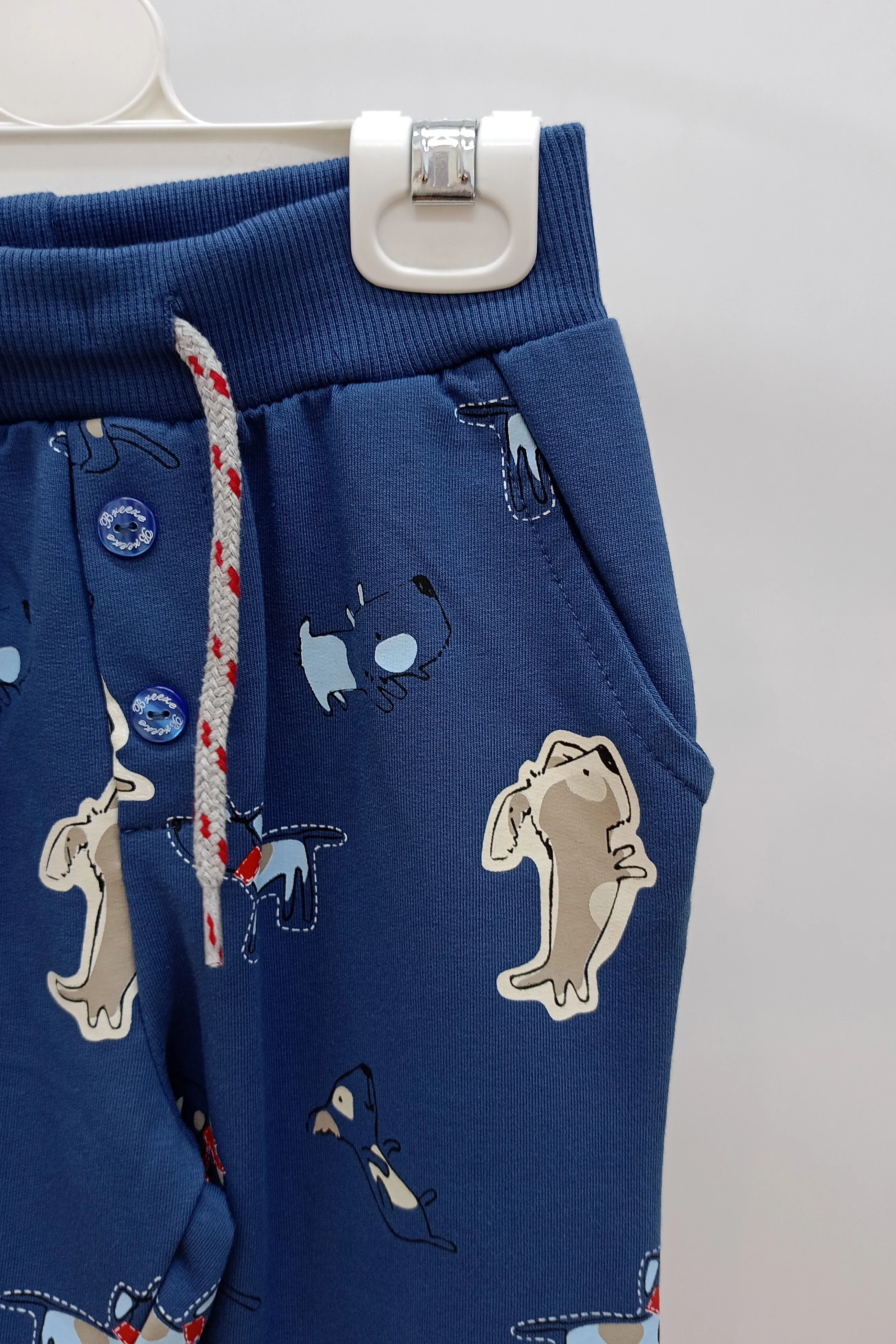 Köpek ve Yazı Desenli Omuz Yan Düğmeli Erkek Eşofman Takımı