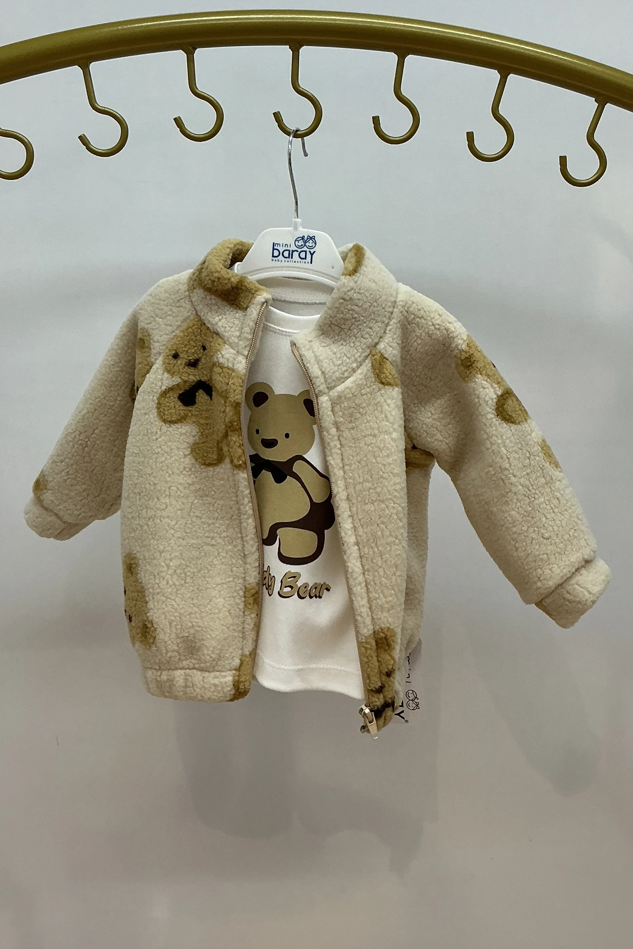 Ayıcık Polarlı Şardonlu Sweati Desenli Erkek Bebek Takım