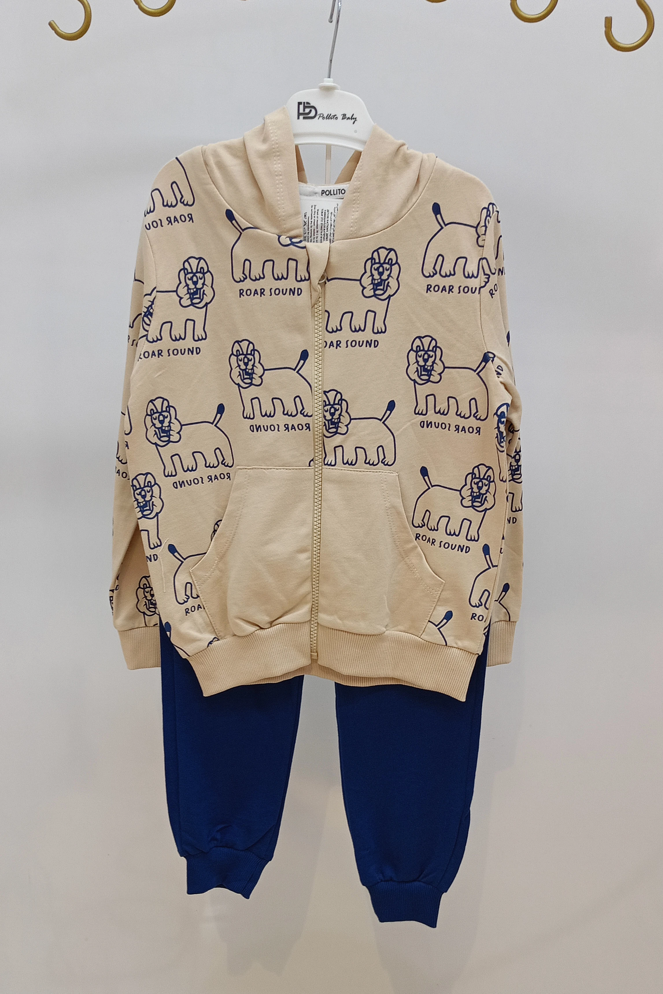 Ceketi Kanguru Cepli ve Aslan Desenli Erkek Eşofman Takımı