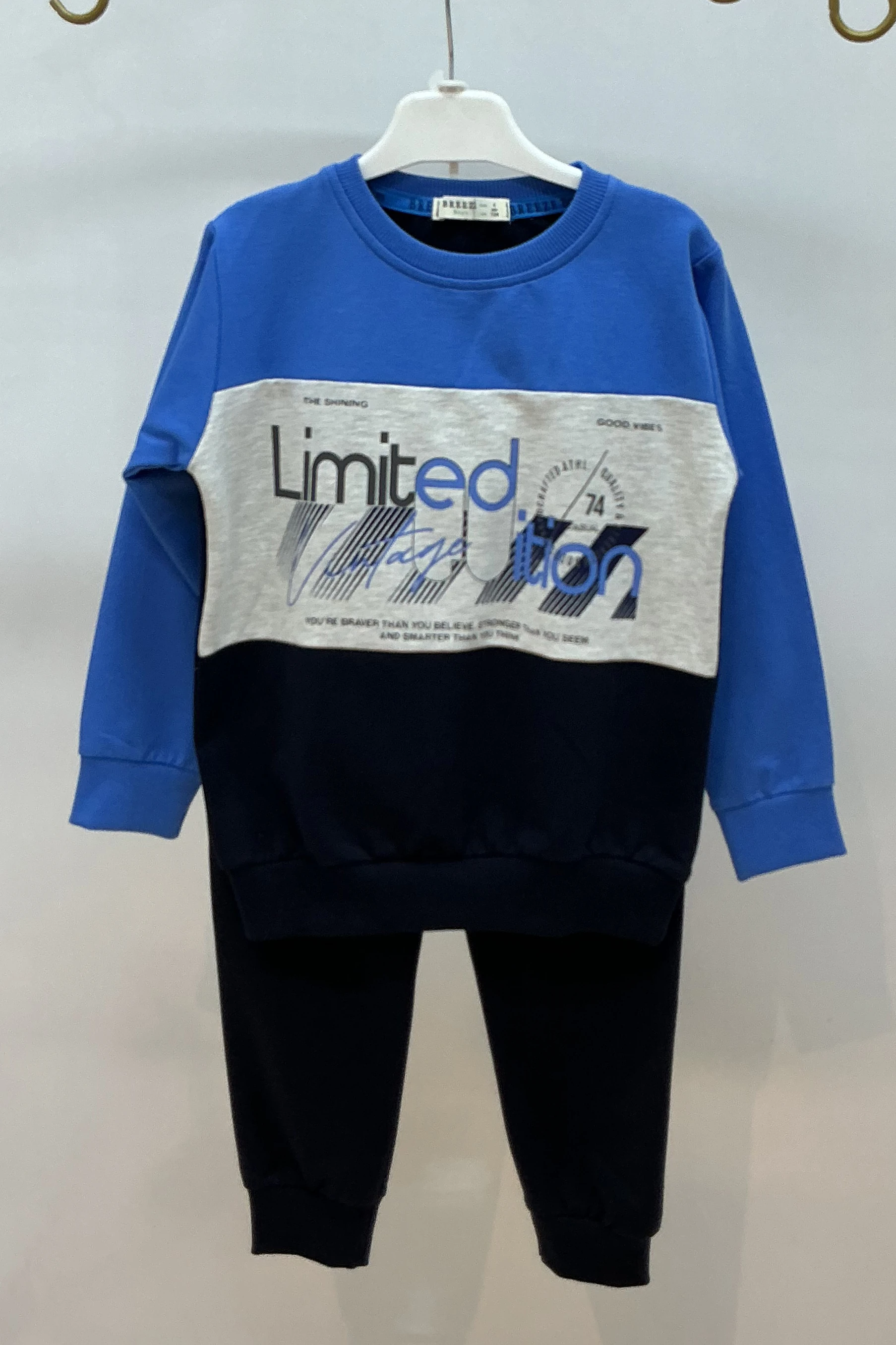 Bisiklet Yaka Önü Yazı Baskılı Erkek Eşofman Takımı 