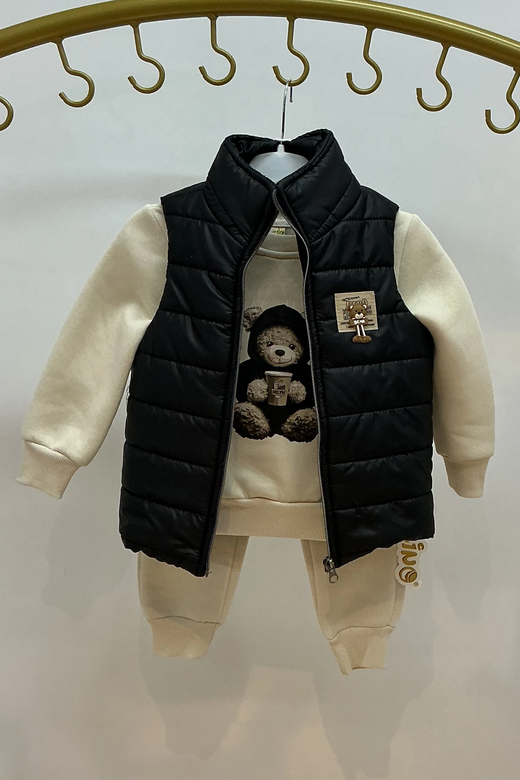 Şişme Yelekli Sweati Ayıcık Desenli Erkek Takım