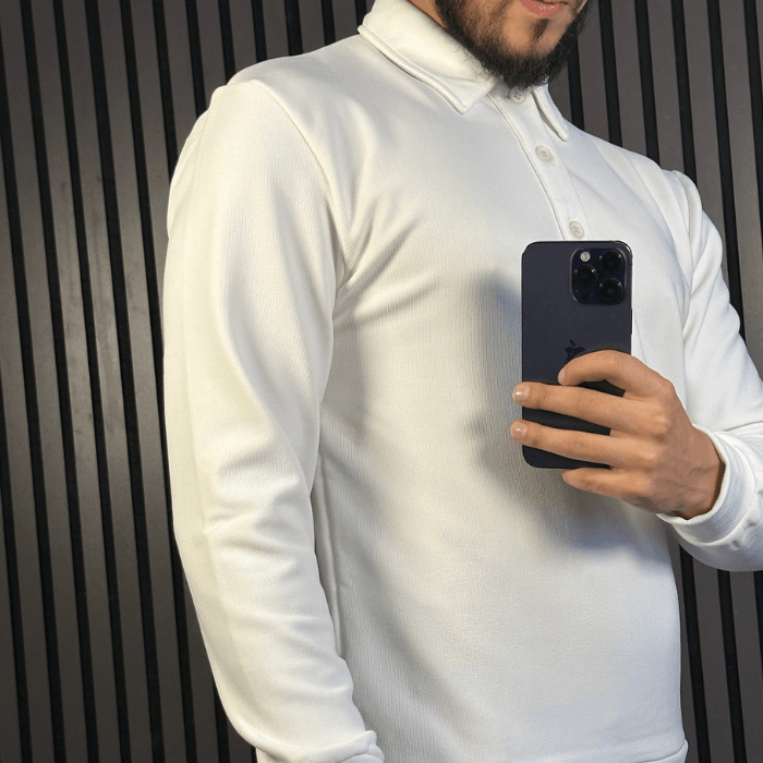 UZUN KOLLU RAHAT KALIP  POLO YAKA ŞARDONLU SWEAT