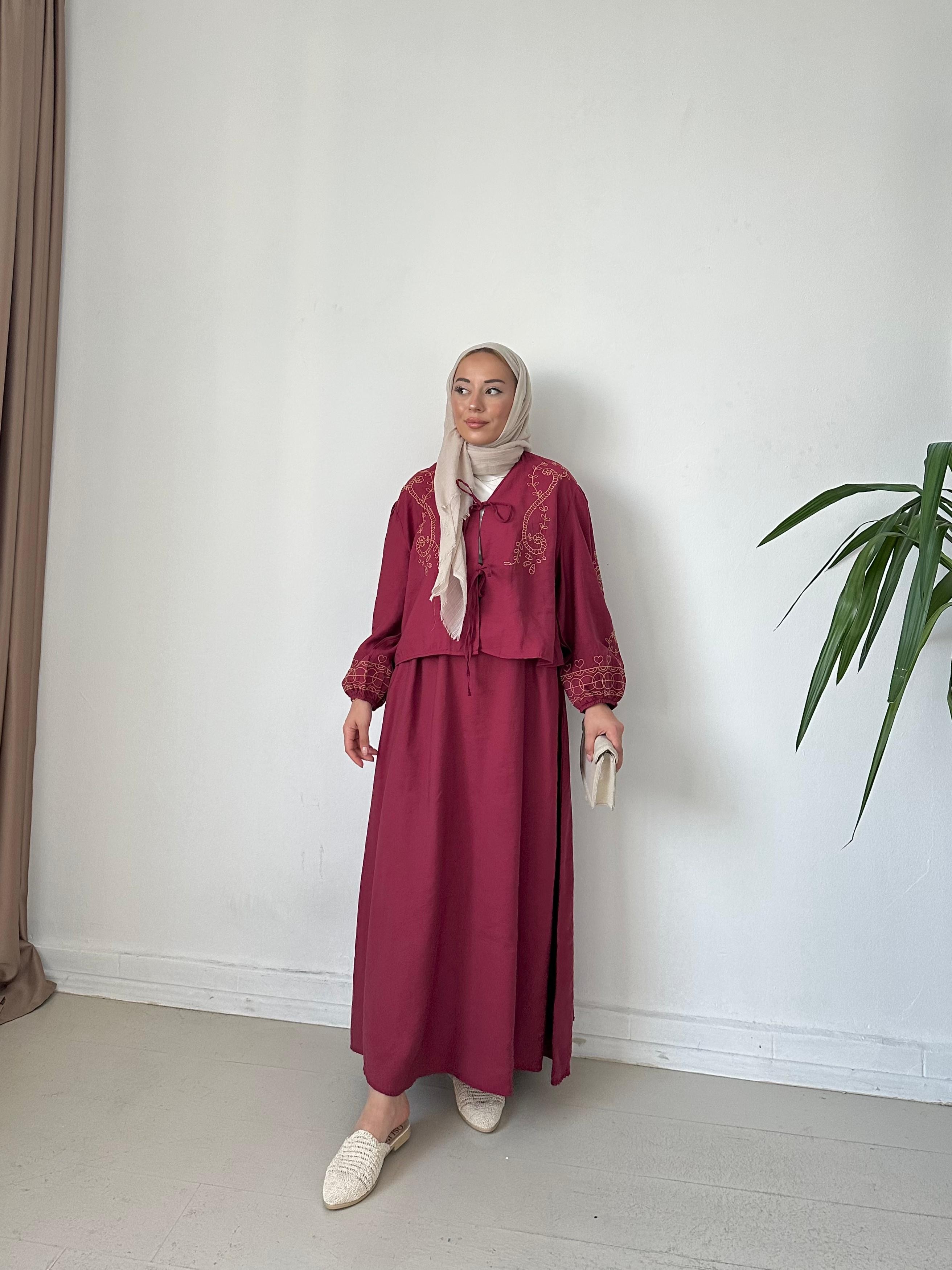 Etnik Detay Etekli Takım - bordo