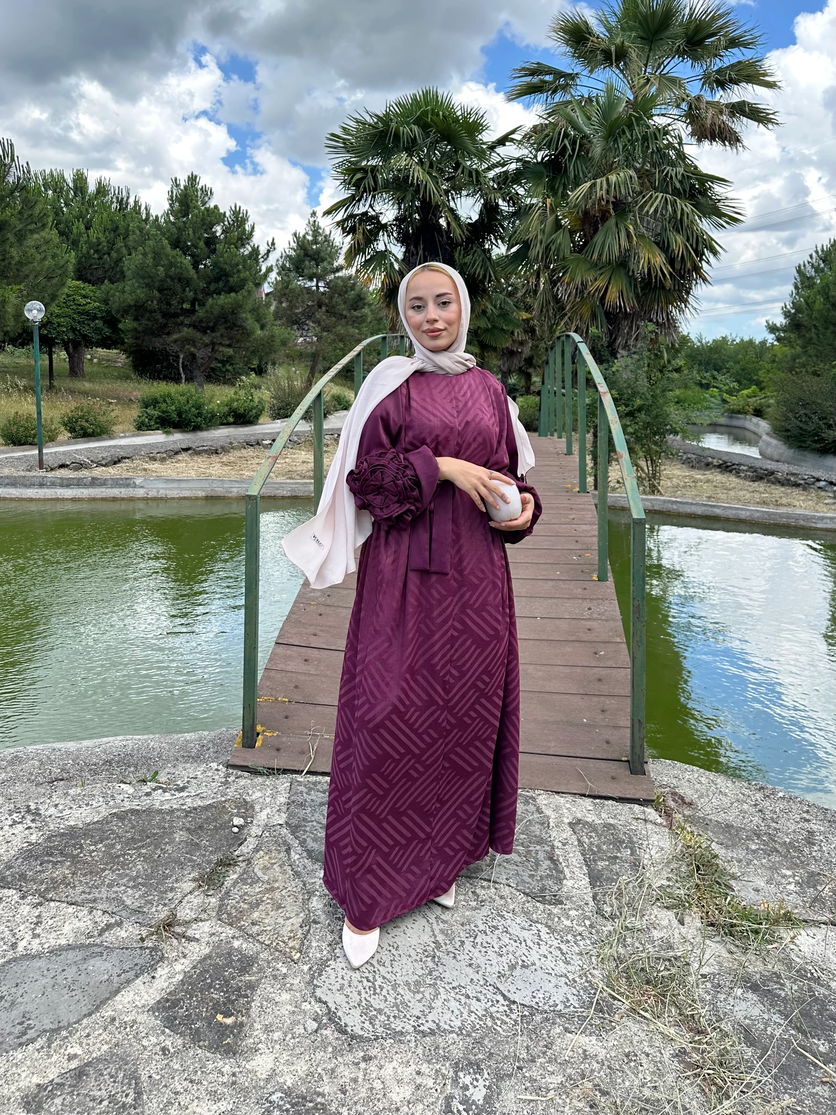 Tasarım Saten Elbise - bordo