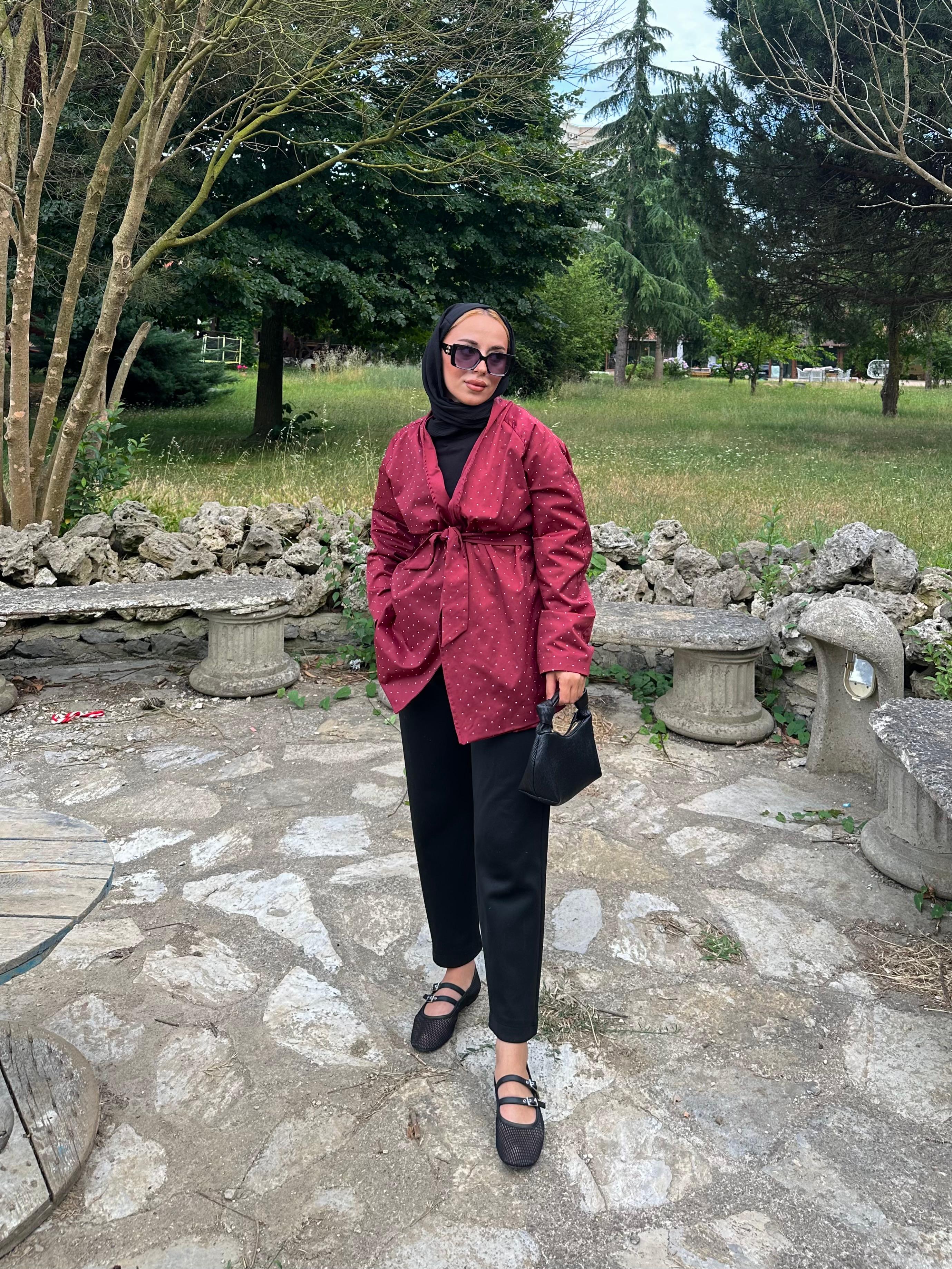 Taşlı Trenç - bordo