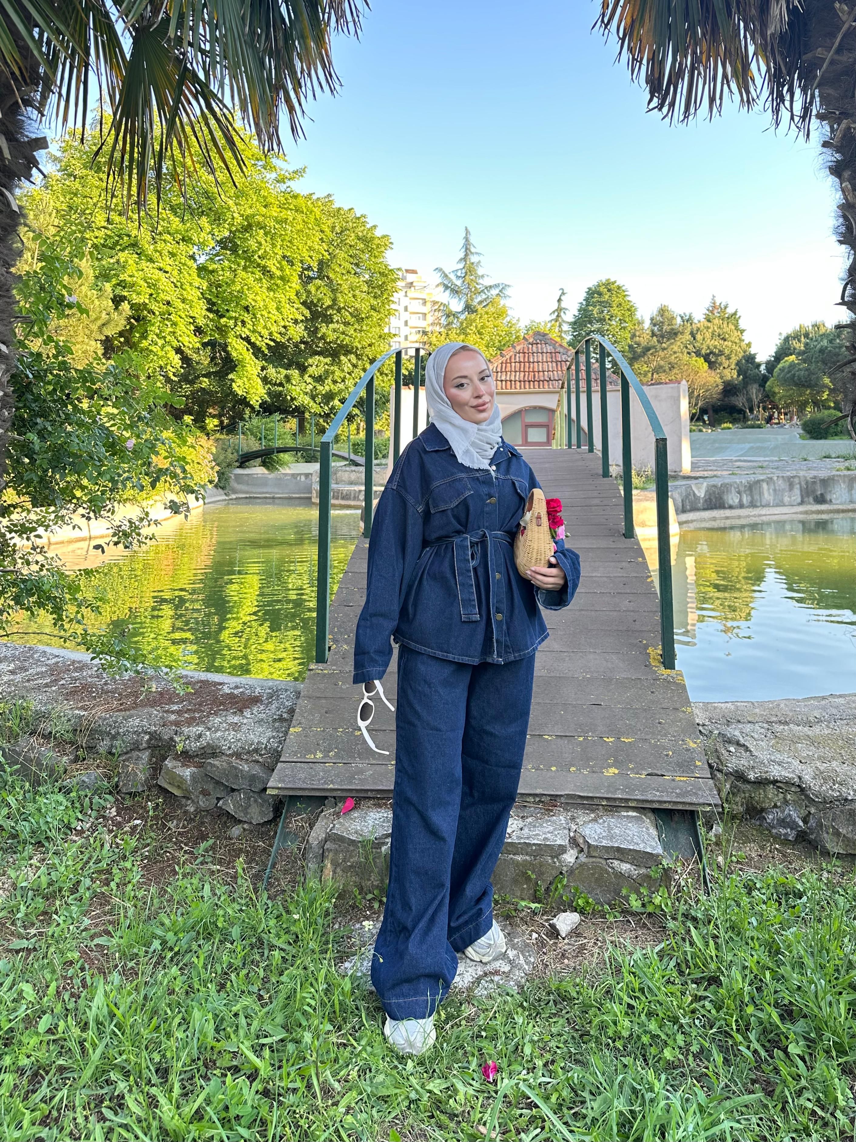Belden Kuşaklı Kot Takım - Koyu Mavi