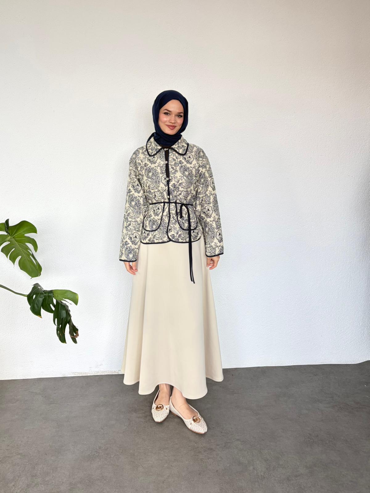 Desenli Kapitone Ceket - Lacivert