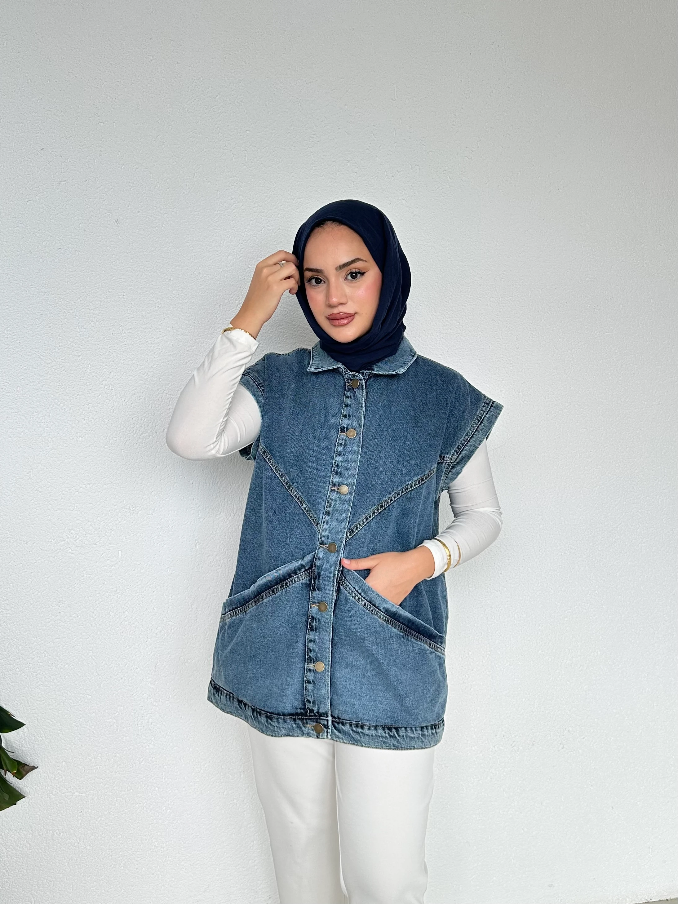 Geniş Cepli Kot Ceket