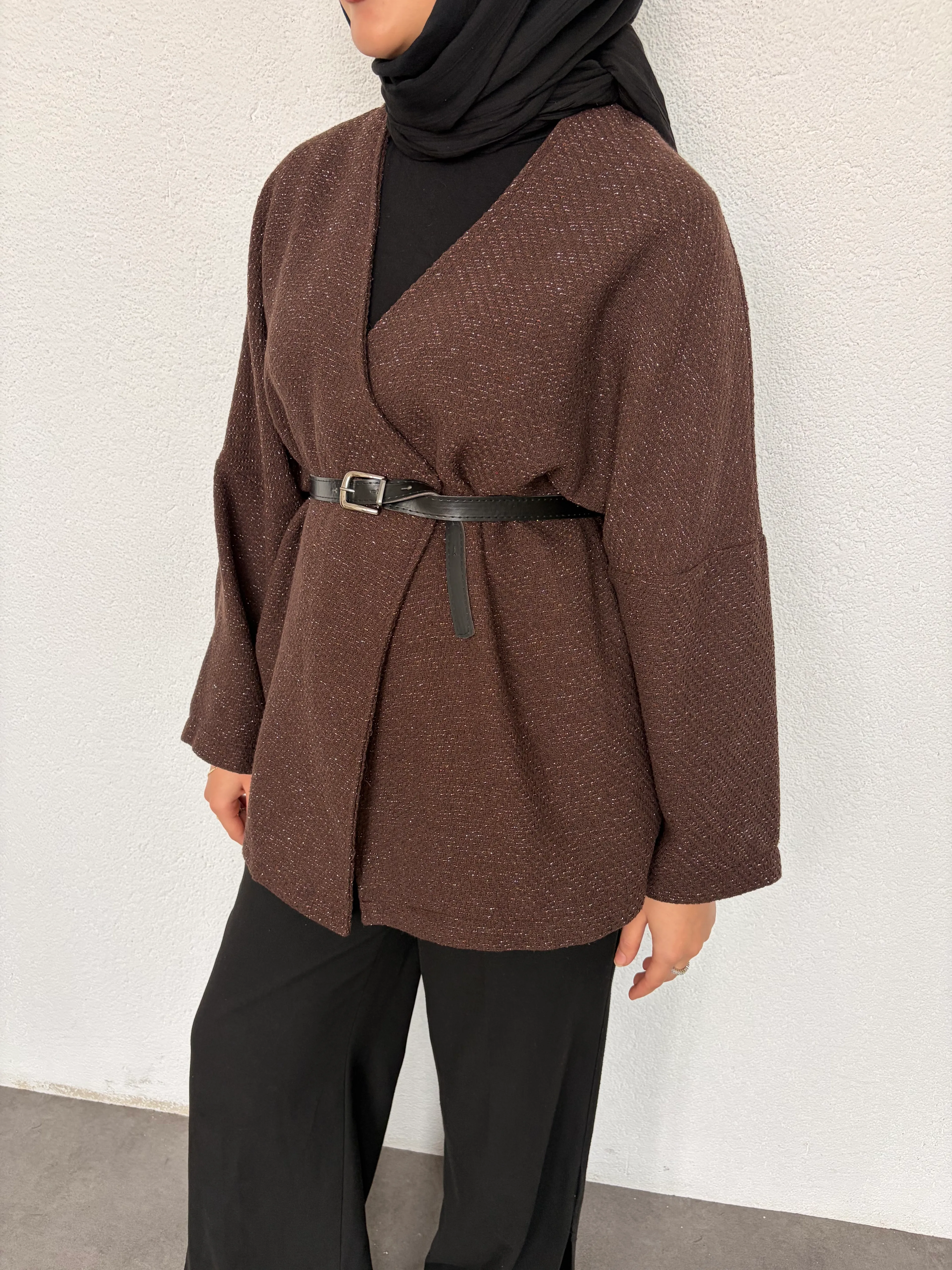 Sim İpli Kemerli Ceket - Kahve