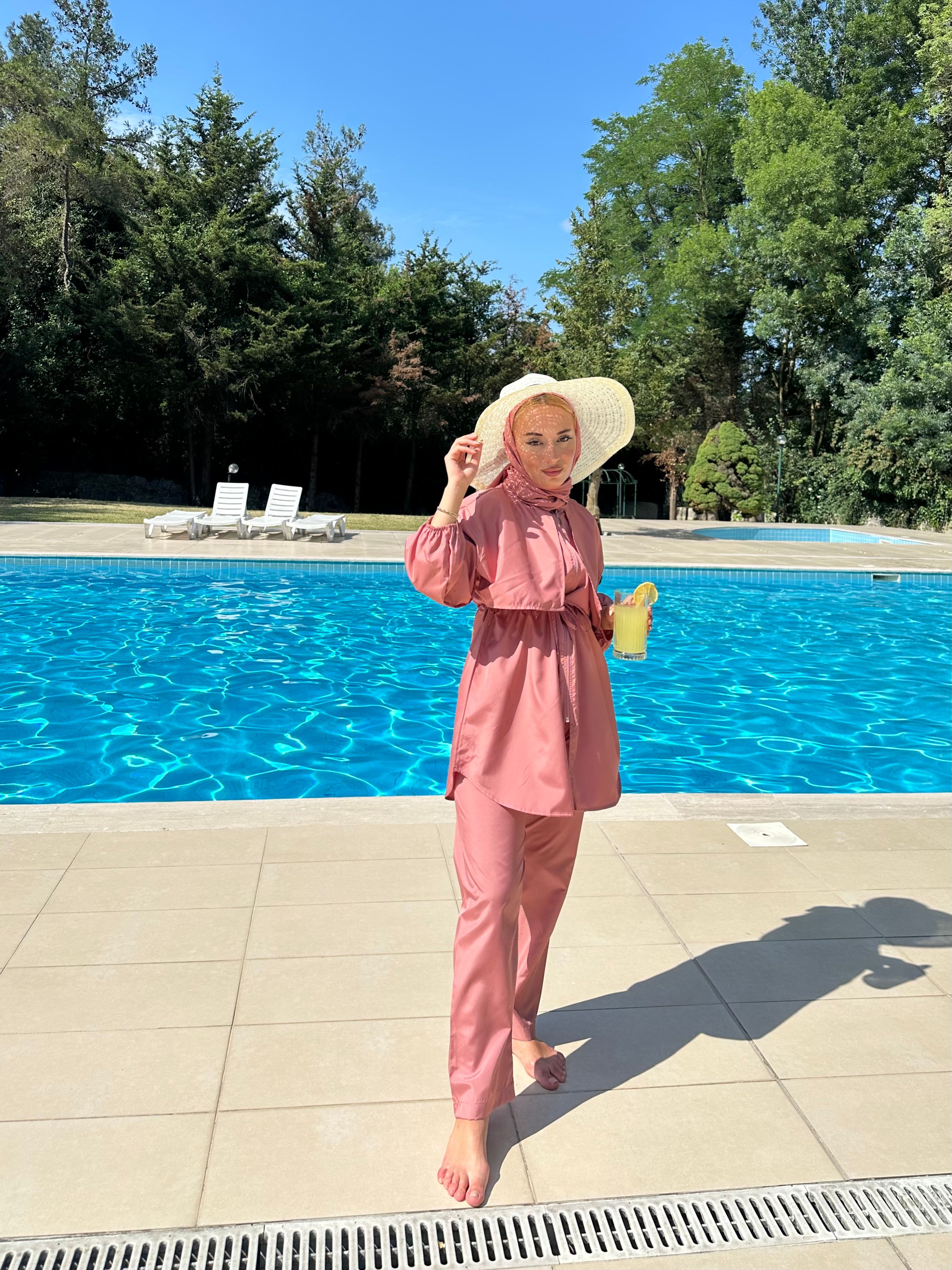 Kemerli Tesettür Mayo - pembe