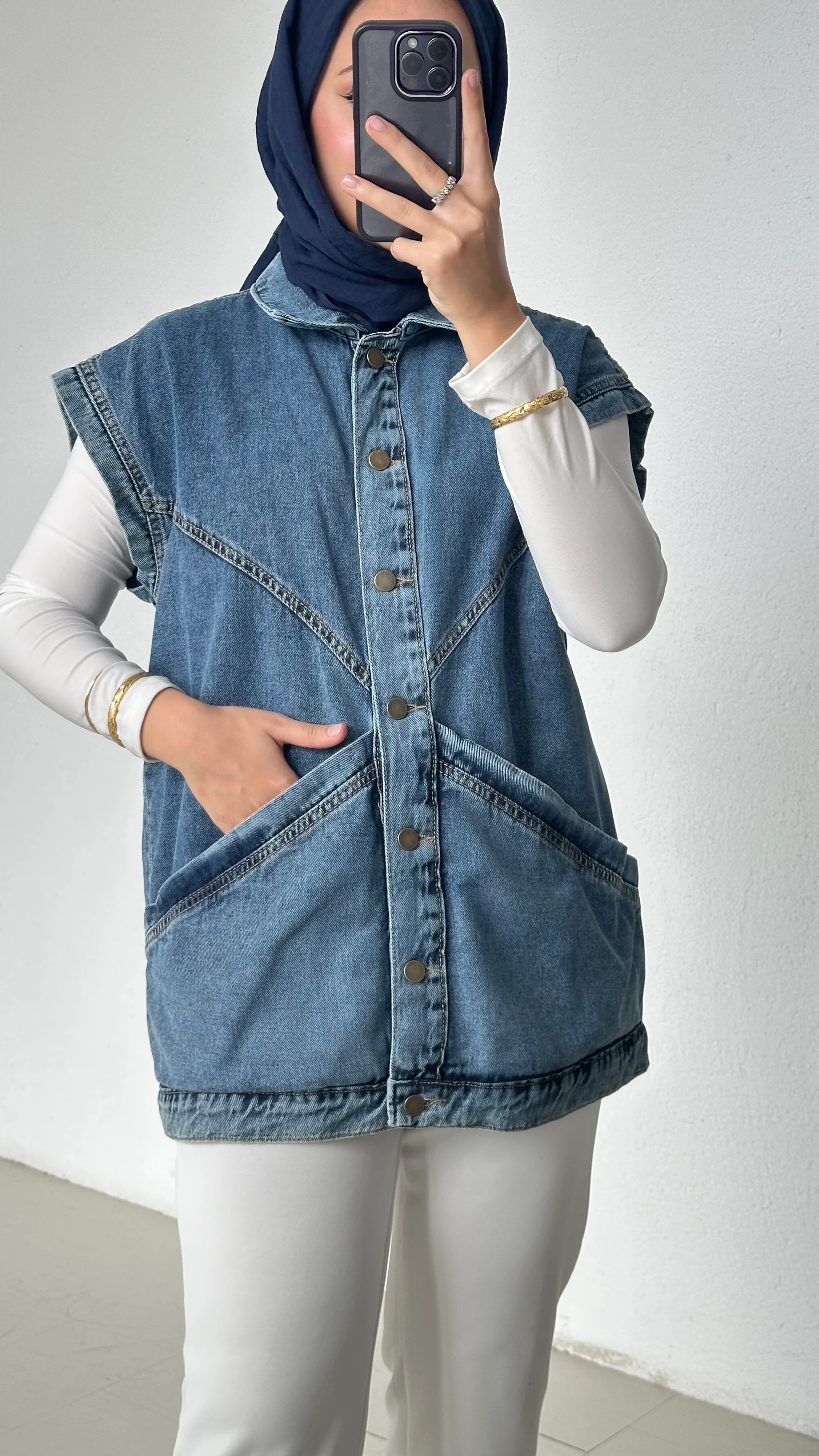 Geniş Cepli Kot Ceket