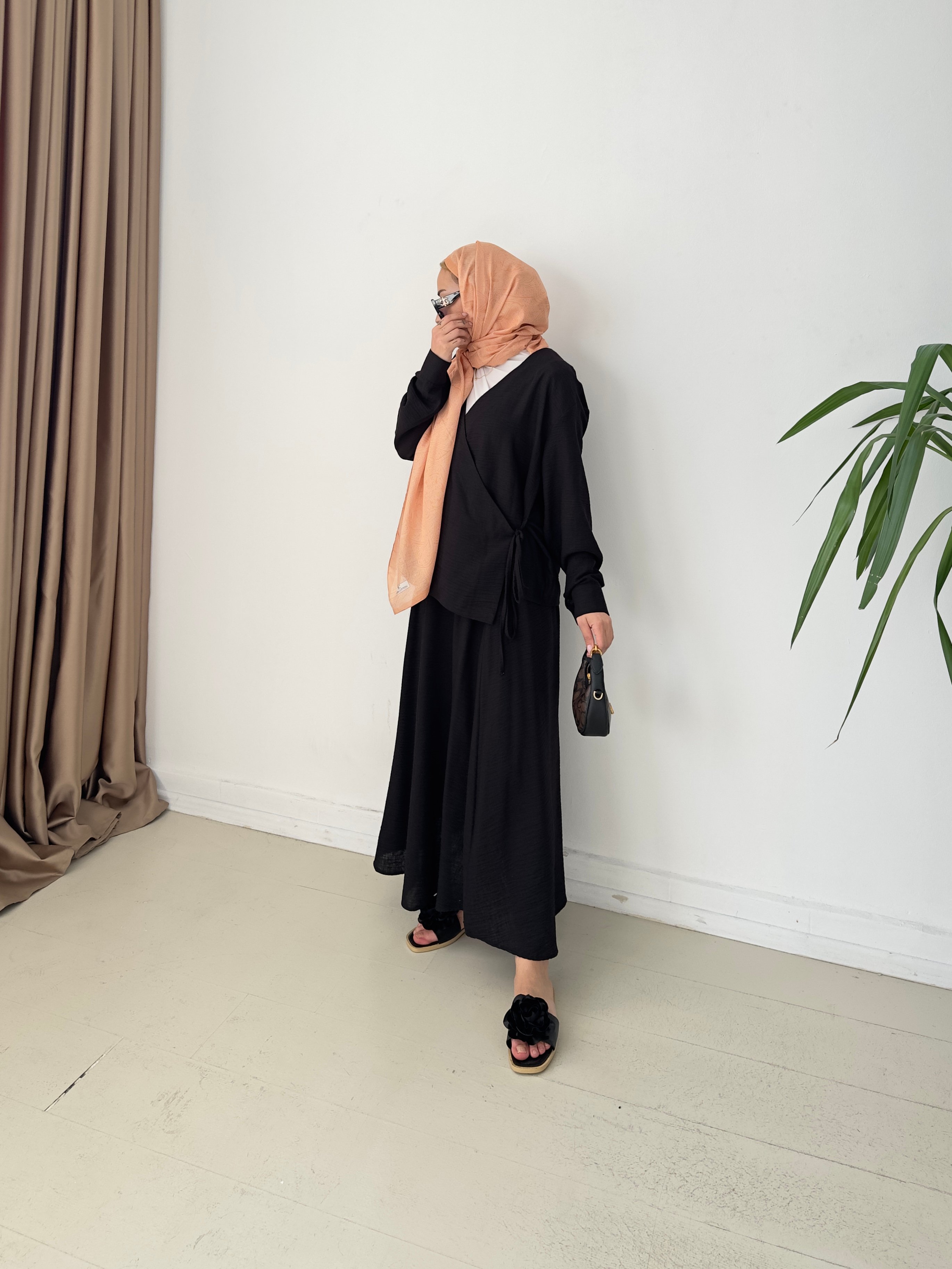 Keten Kumaş Kimono Etekli Kimono Takım