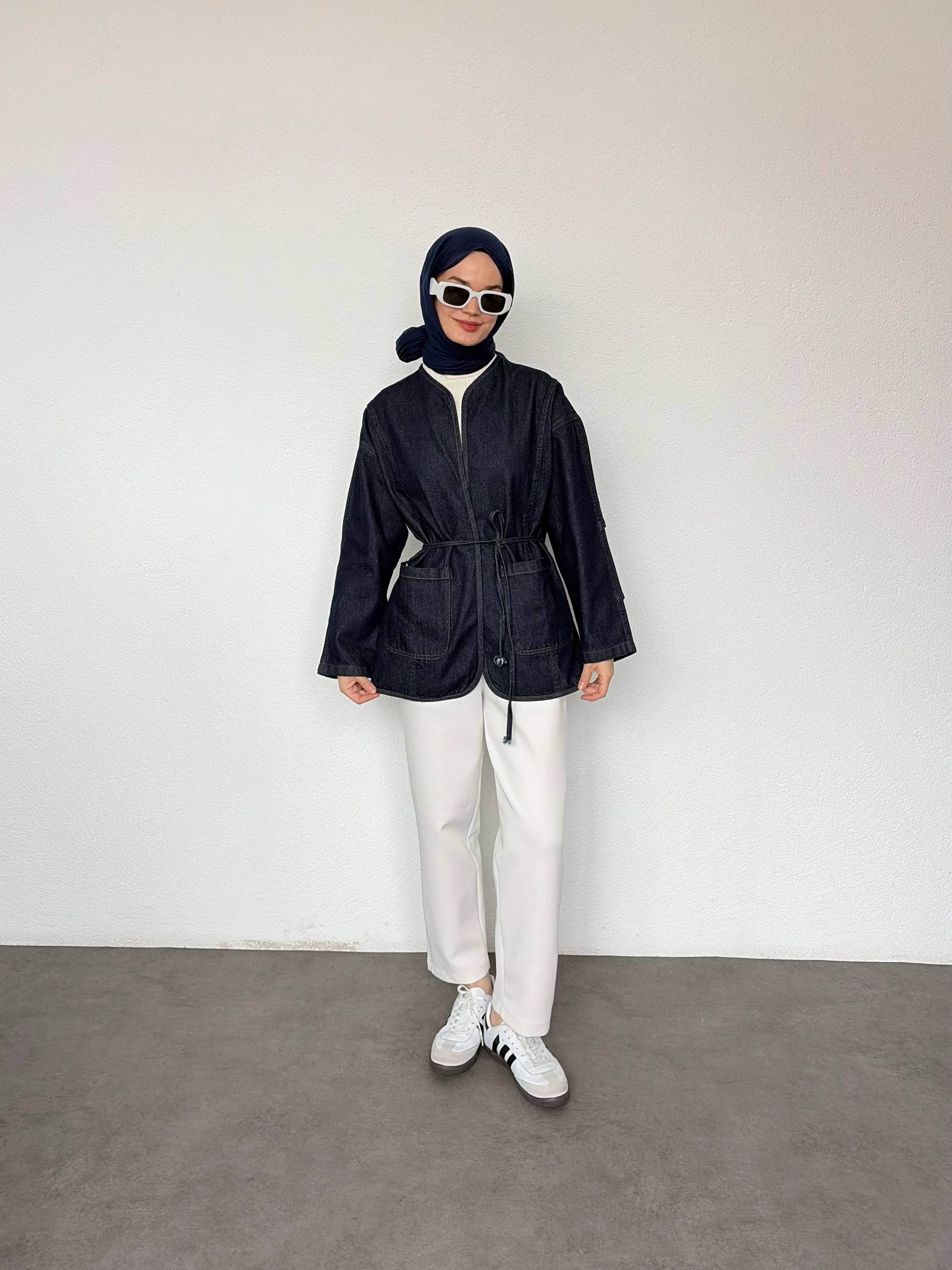 Kimono Kot Ceket - Koyu Mavi