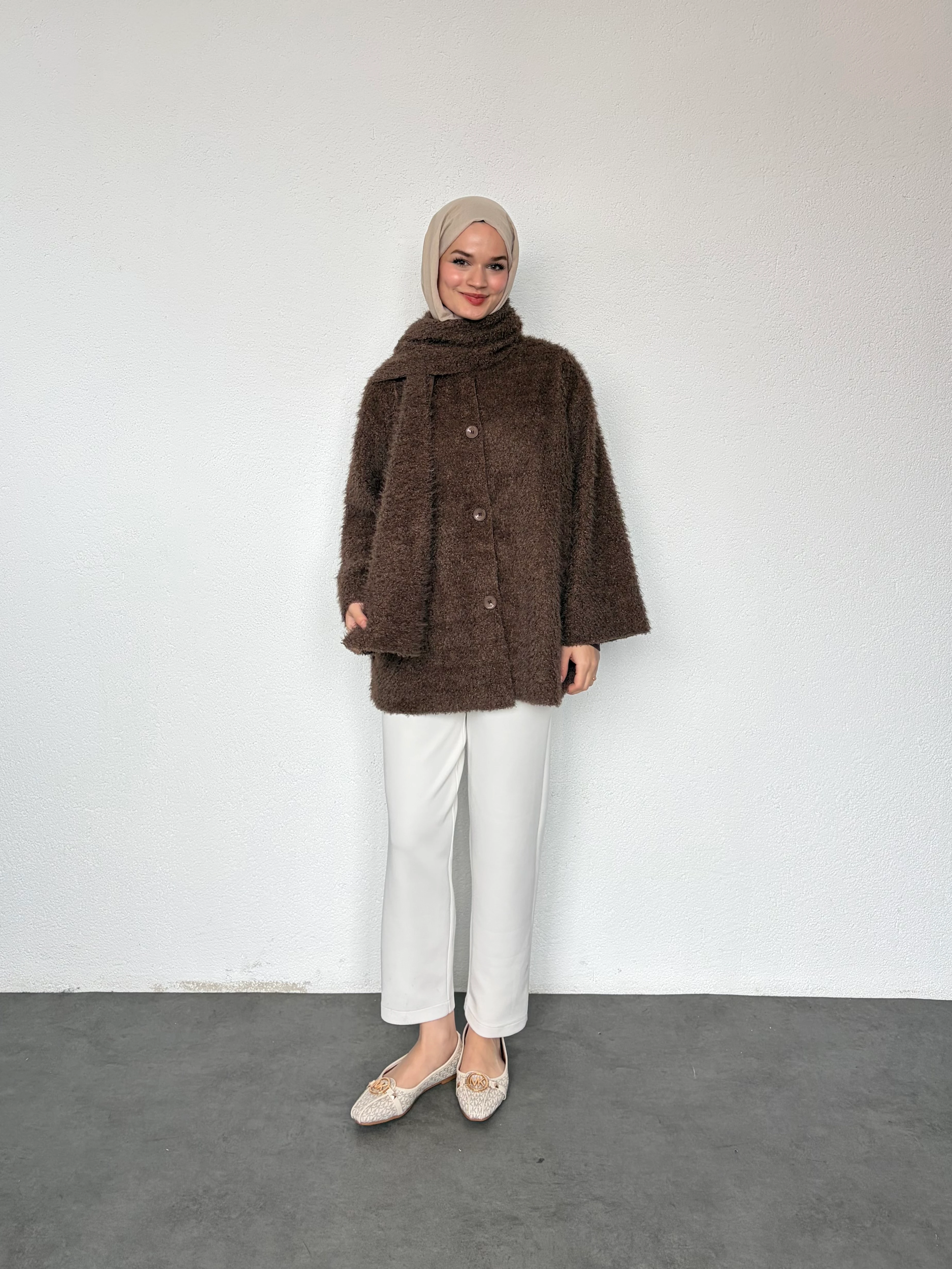 Atkı Detaylı Ceket - Kahve