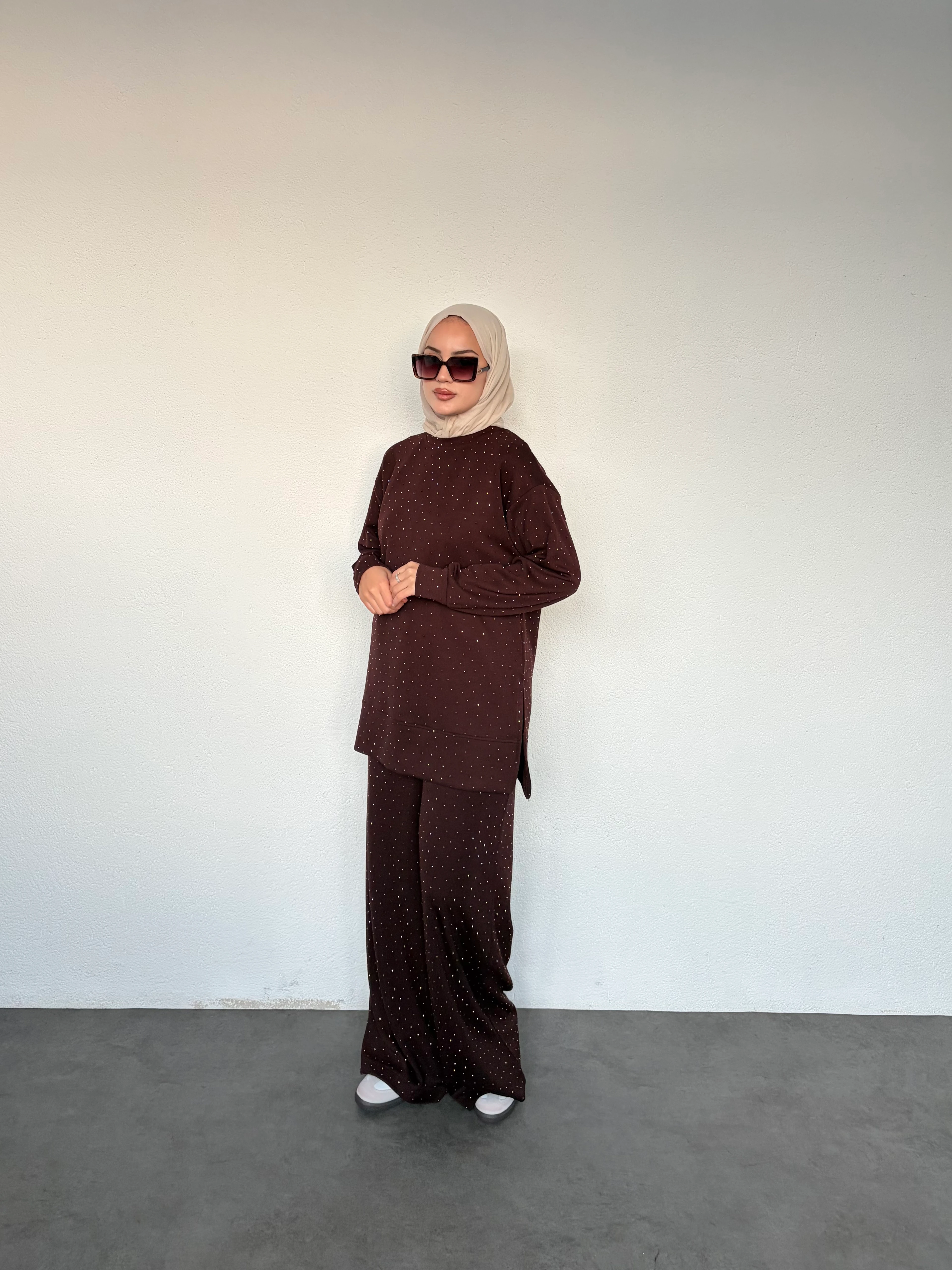 Taşlı Modal Takım - Gri