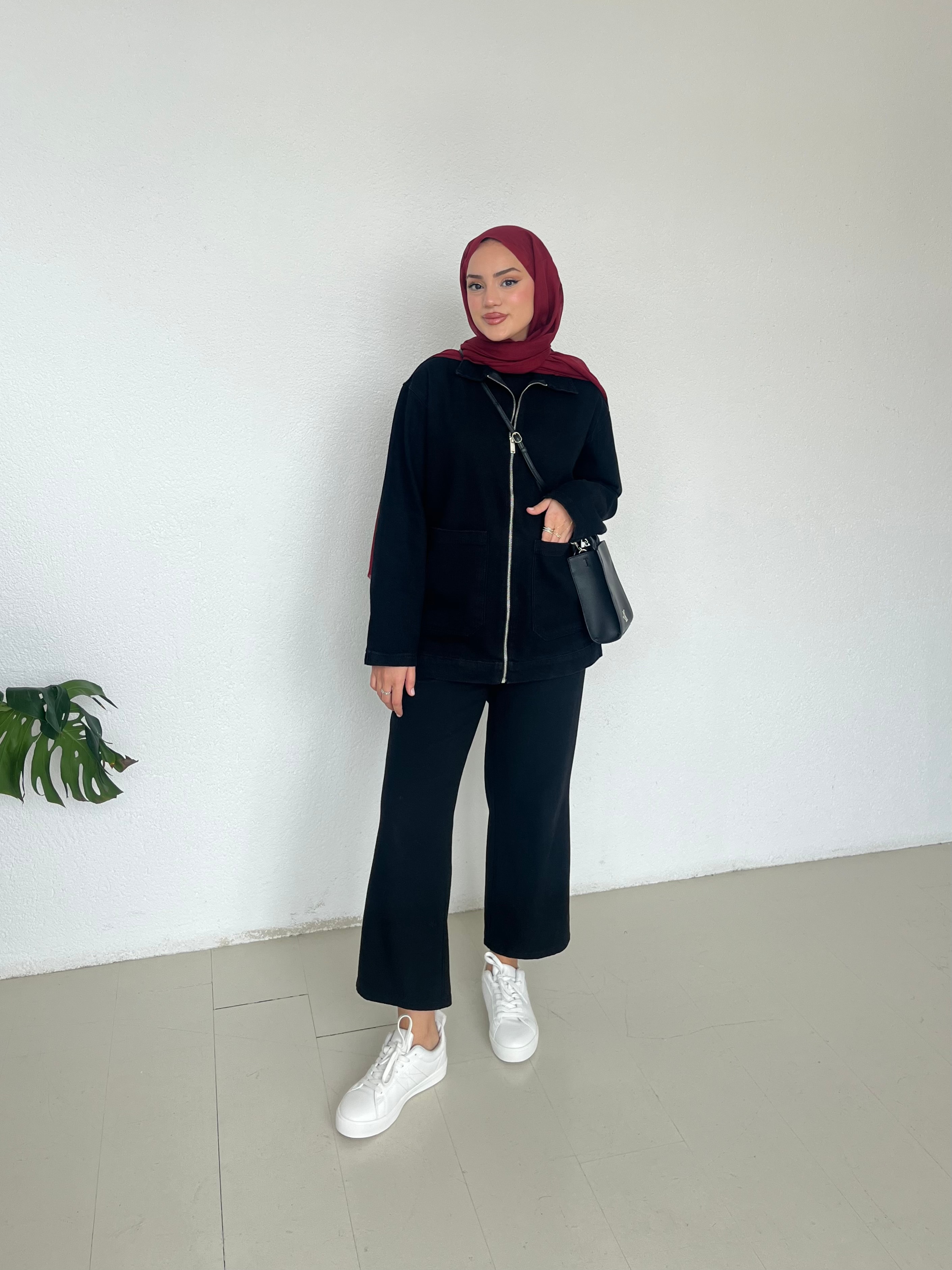 Fermuarlı Kot Ceket - Siyah