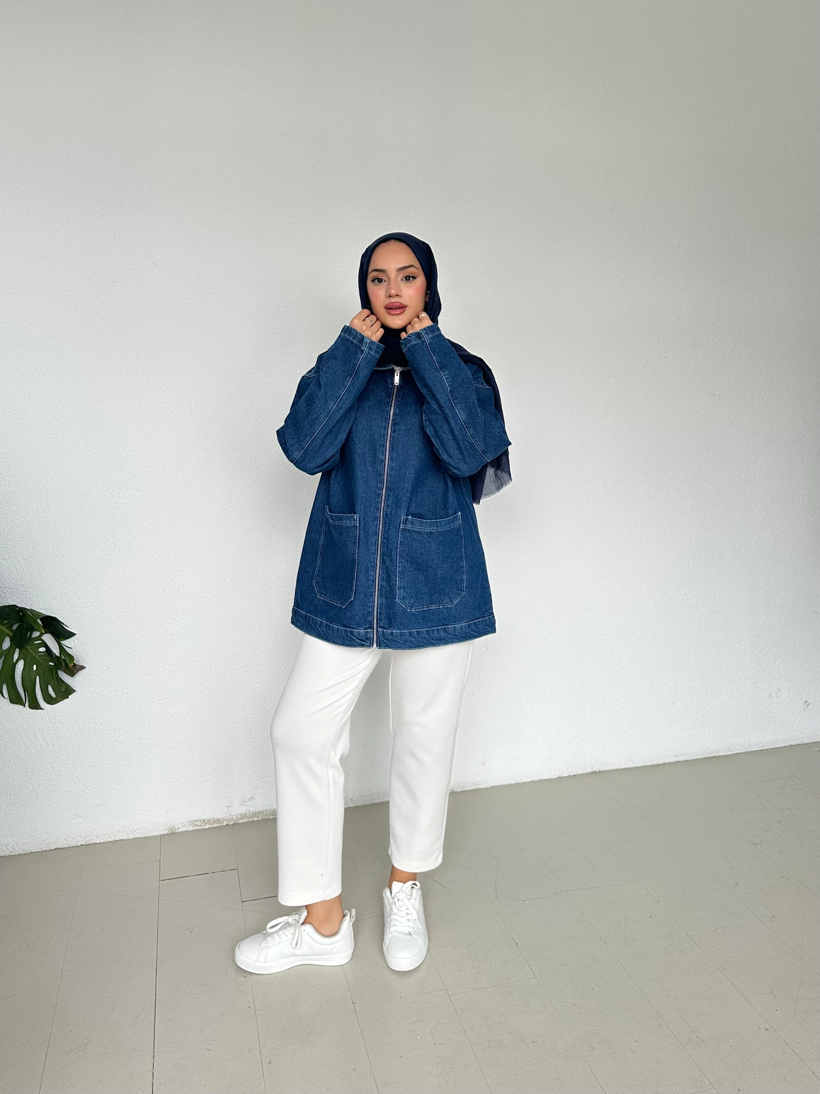 Fermuarlı Kot Ceket - Lacivert