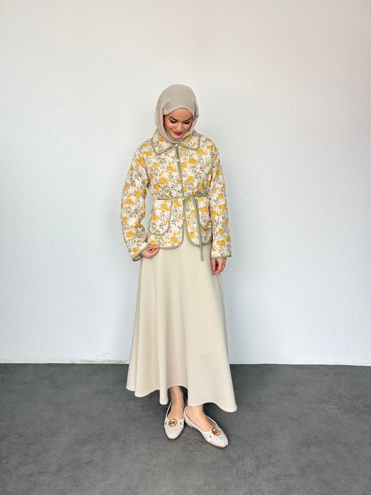 Desenli Kapitone Ceket - sarı