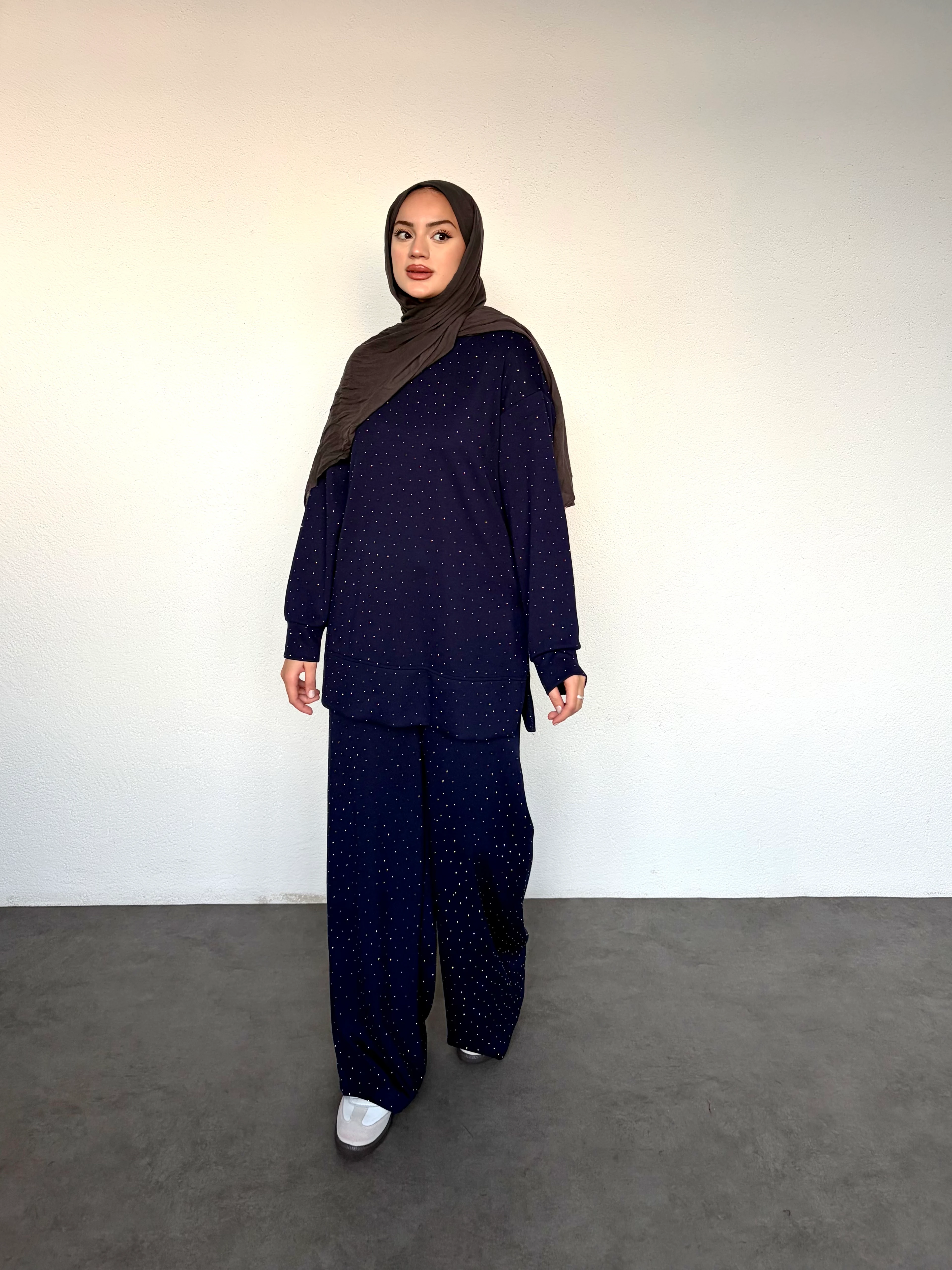 Taşlı Modal Takım - Lacivert