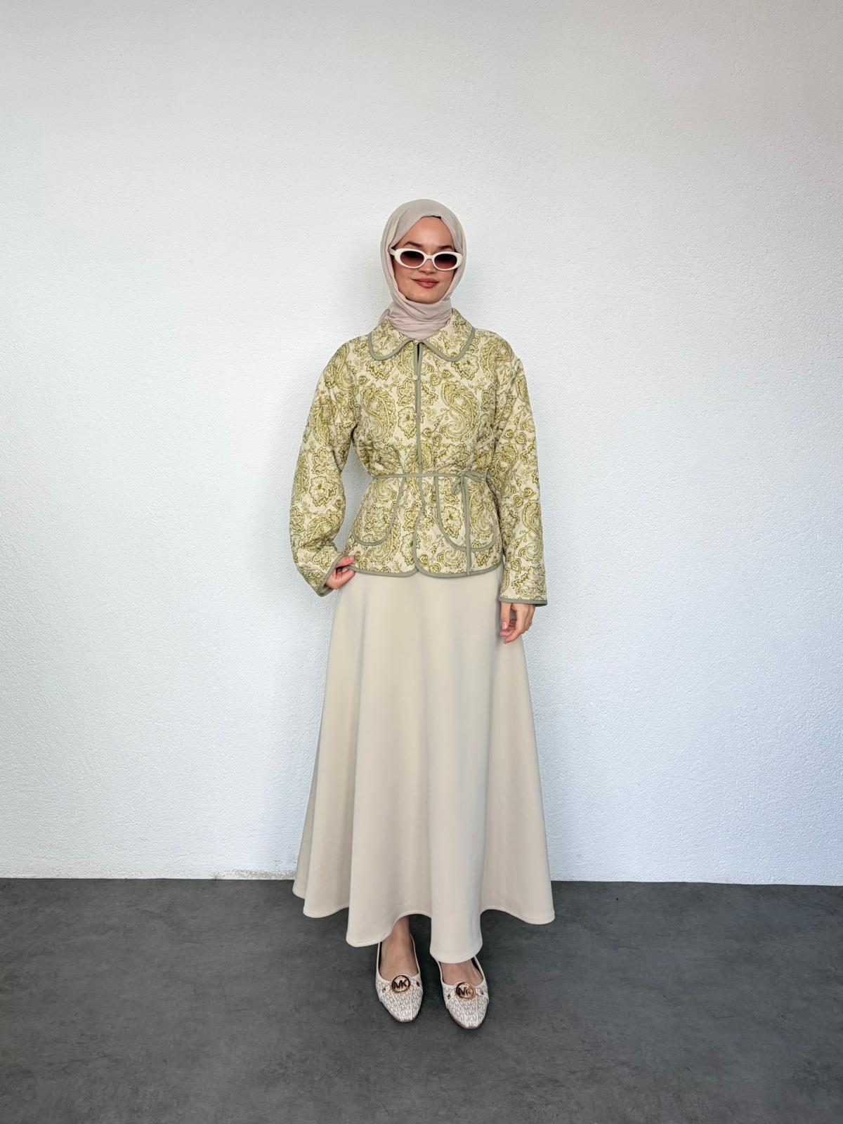 Desenli Kapitone Ceket - yeşil