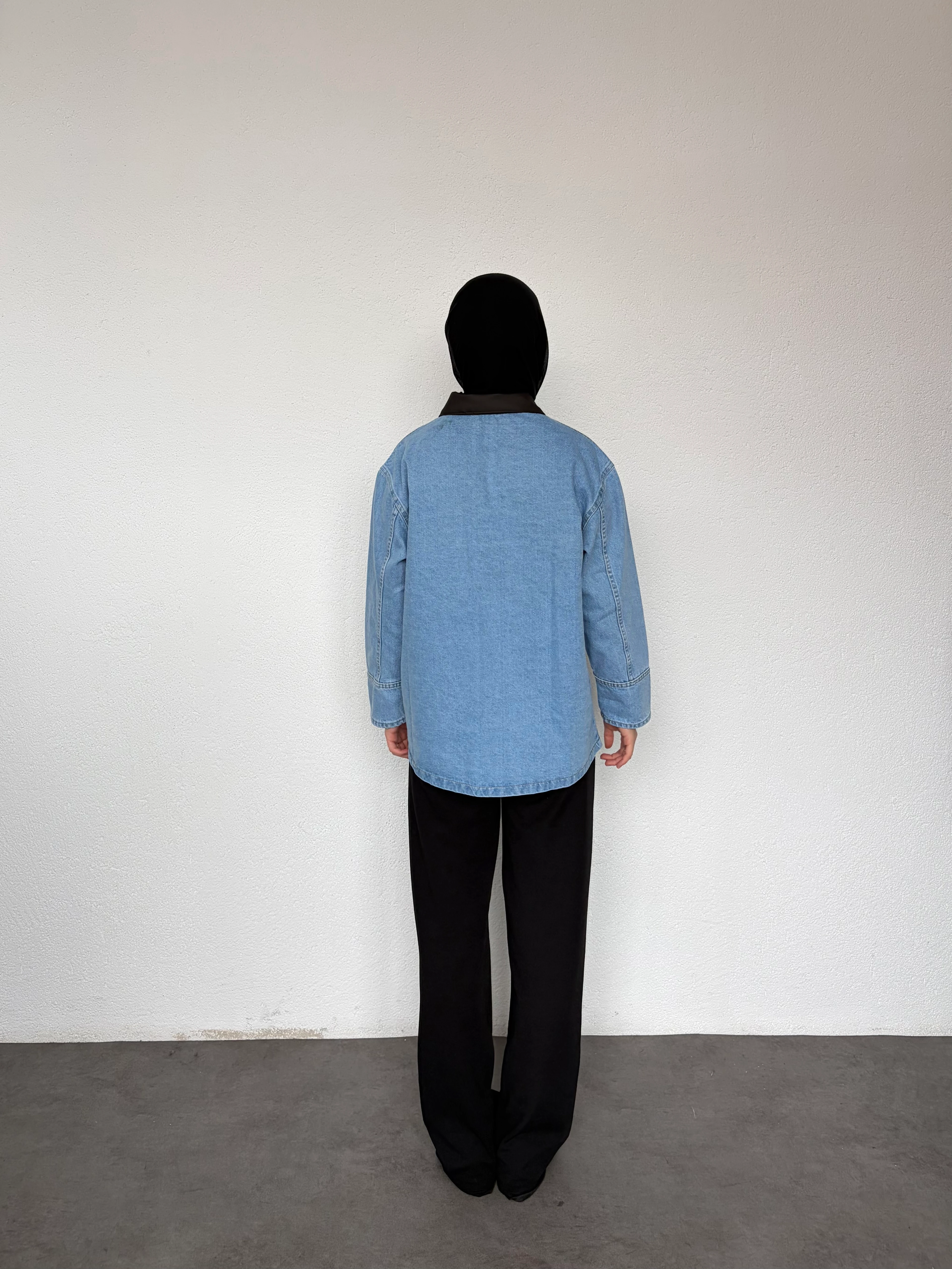 Deri Yaka Detaylı Kot Ceket