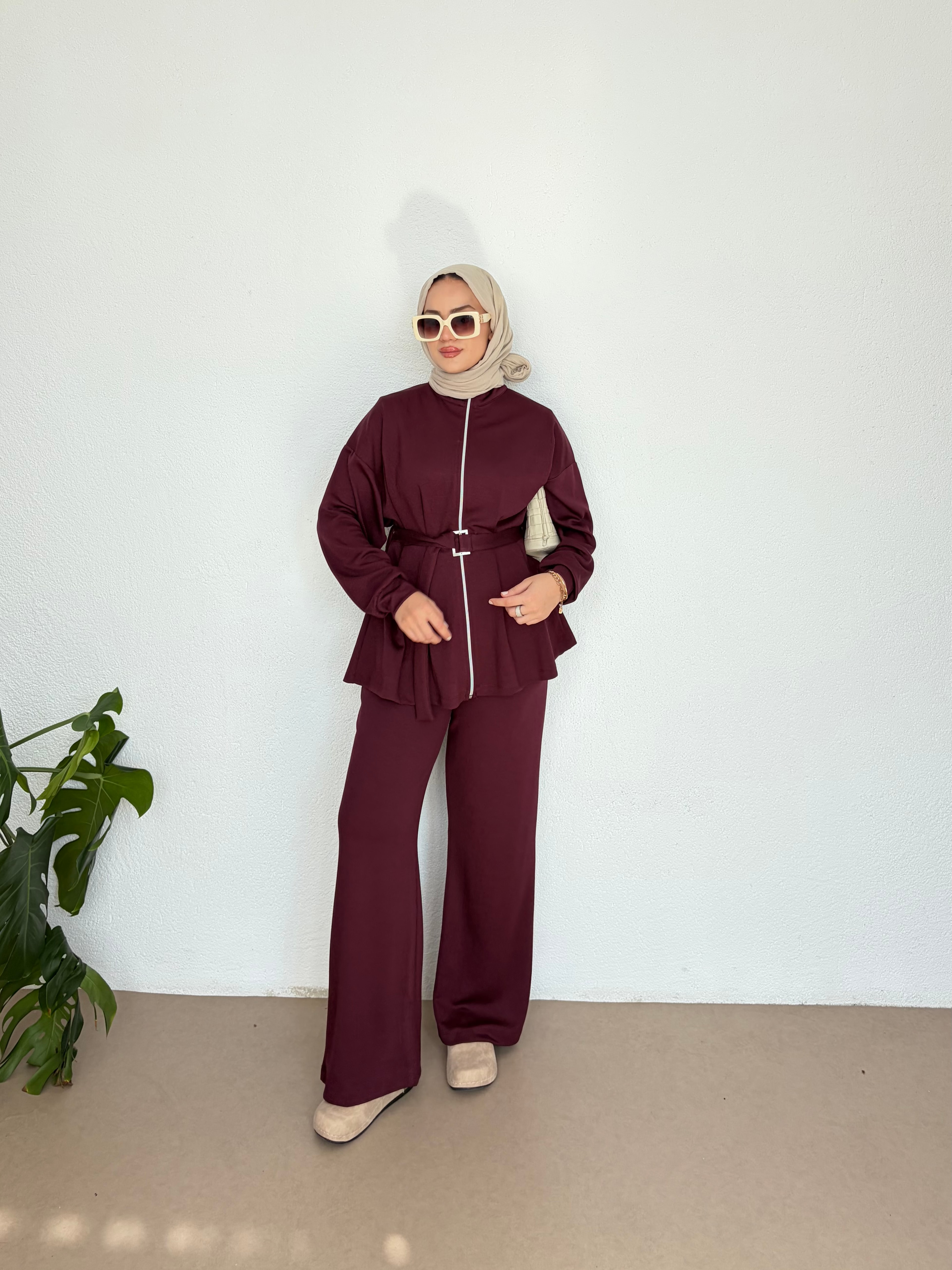 Kemerli Modal Takım - bordo