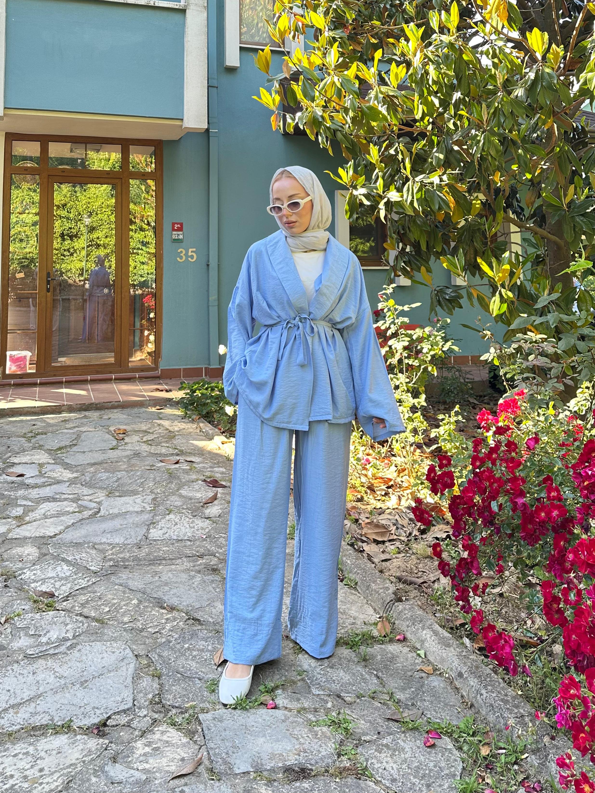 Şal Yaka Kimono Takım - bebe mavi