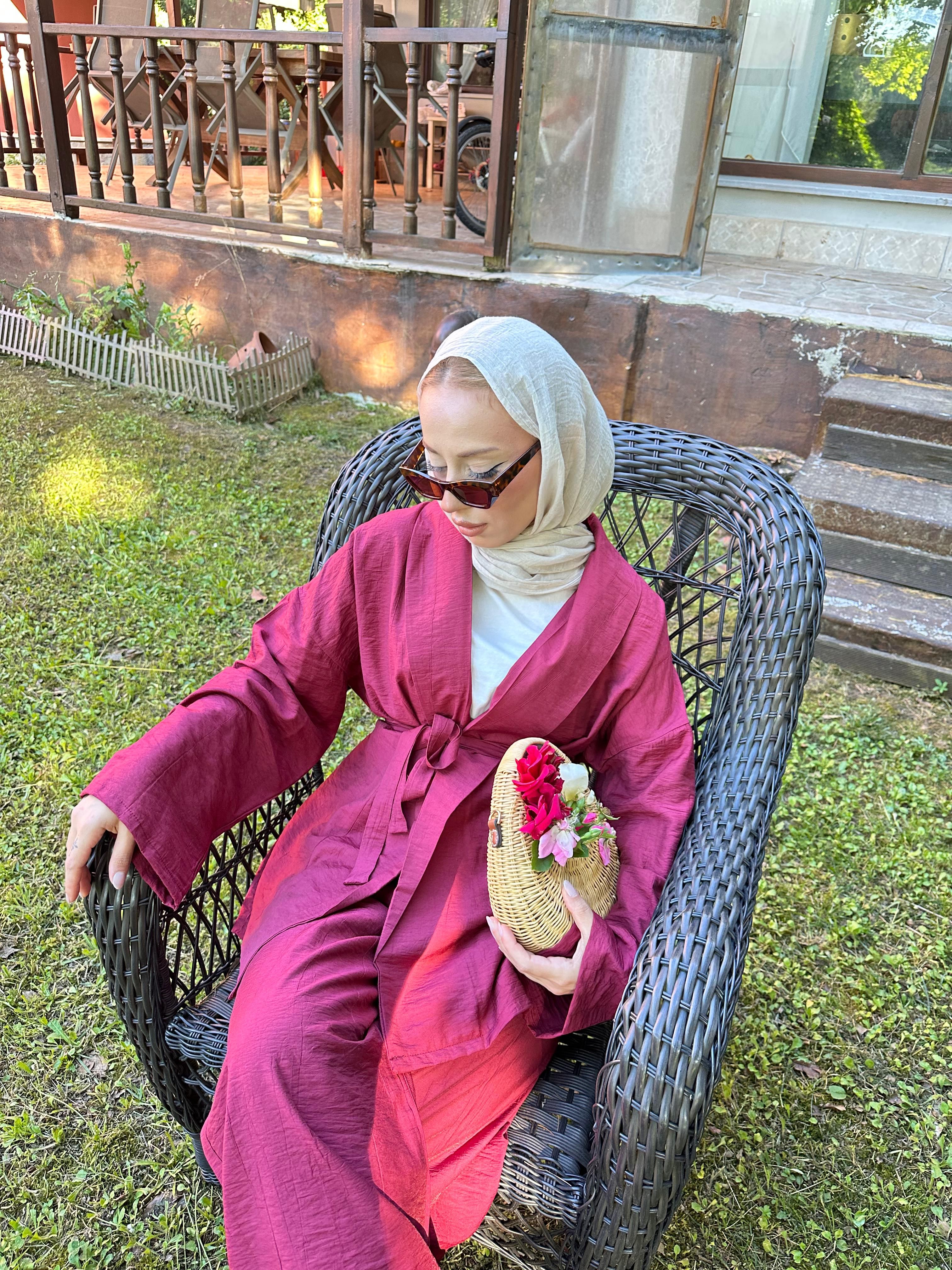 Şal Yaka Kimono Takım - Mürdüm