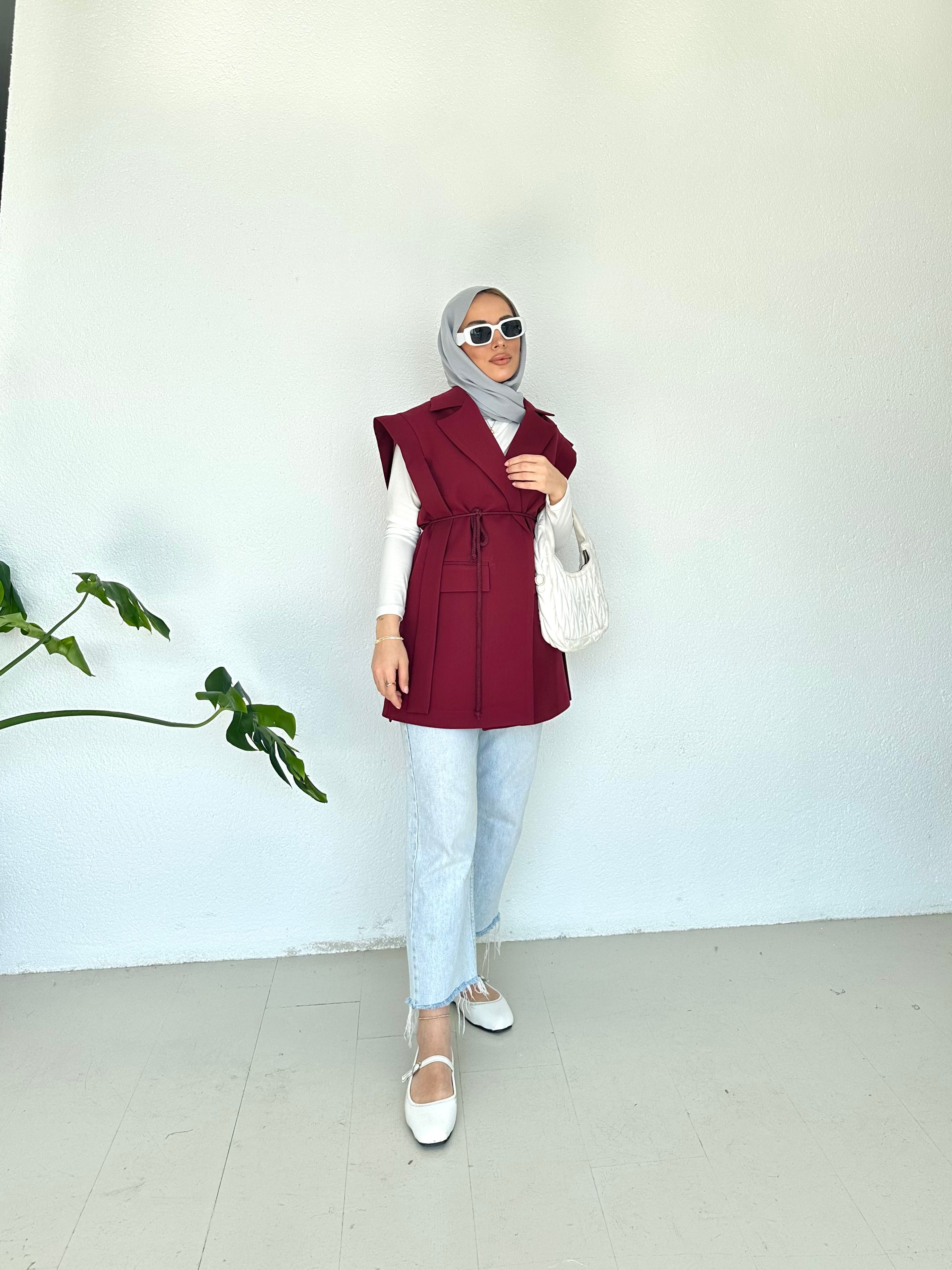 Omuz Kuşaklı Yelek - bordo