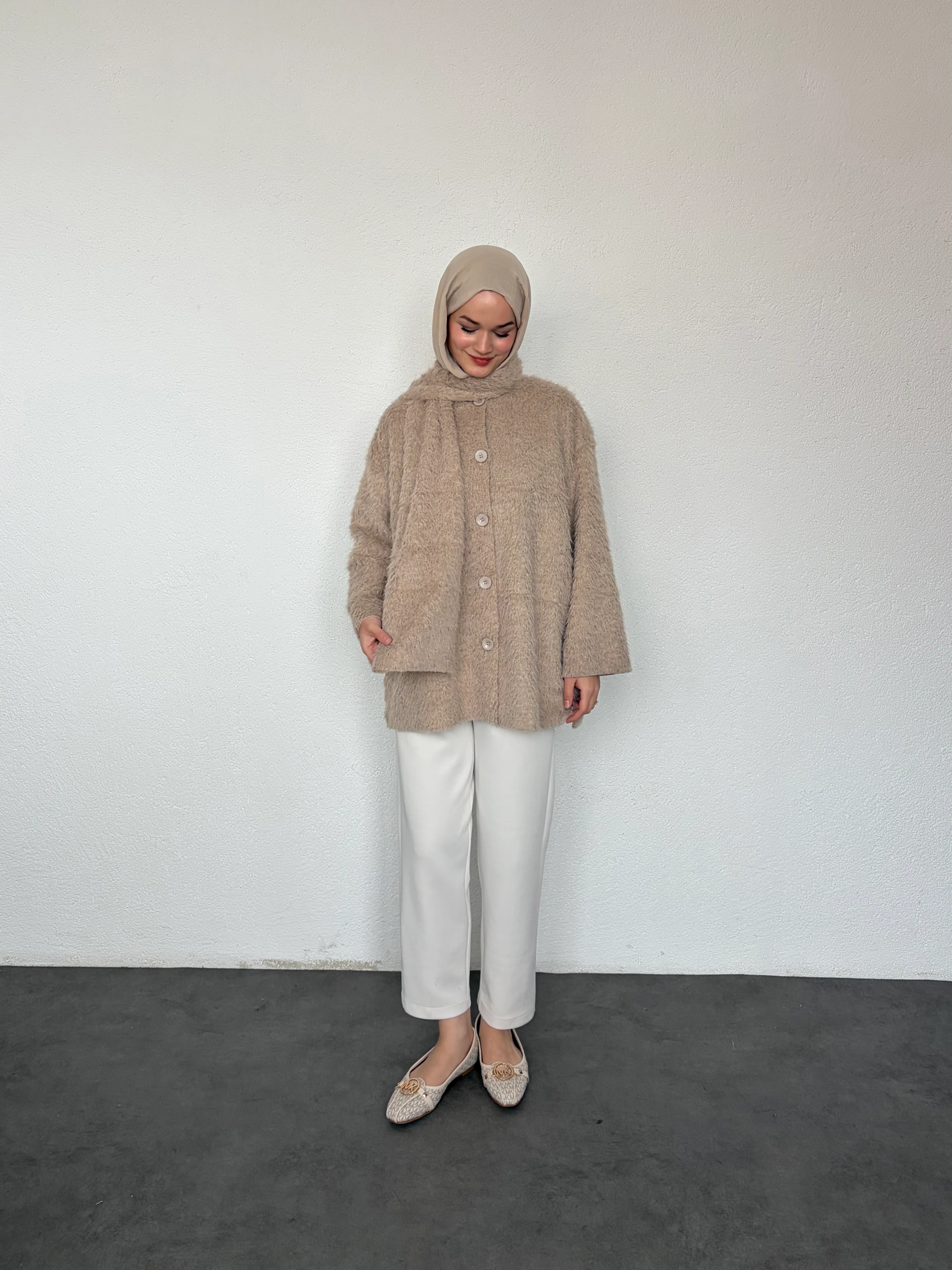 Atkı Detaylı Ceket - Krem