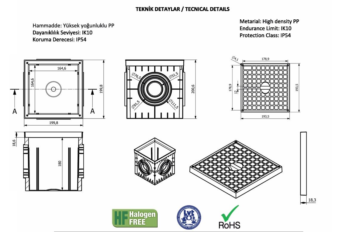 200x200 Izgara Yeşil Kapak Menhol Kutusu ve Rögar Kapakları