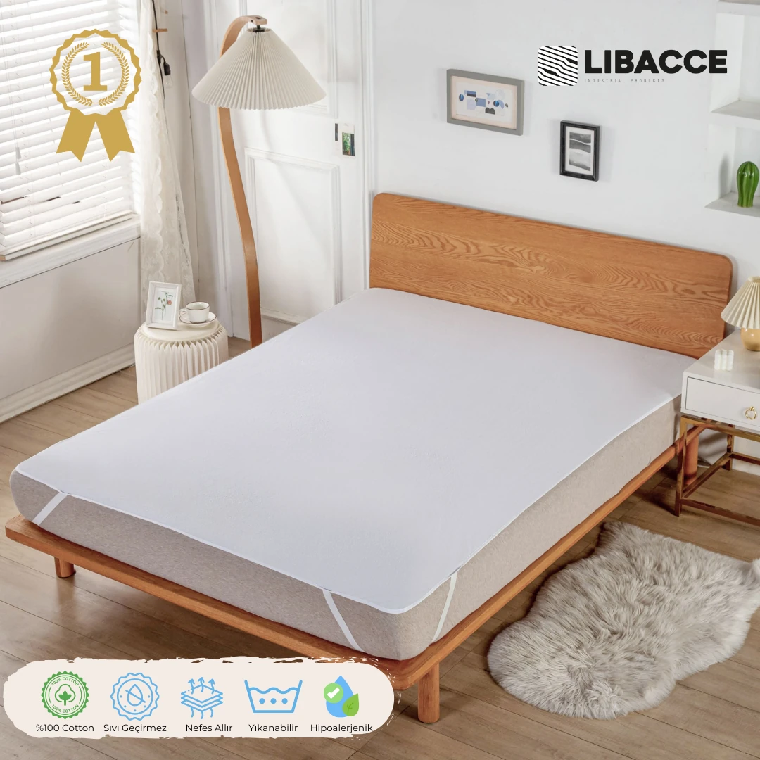 Pamuklu Beyaz Sıvıyı Hapseden Sıvı Geçirmez Köşe Lastikli Alez