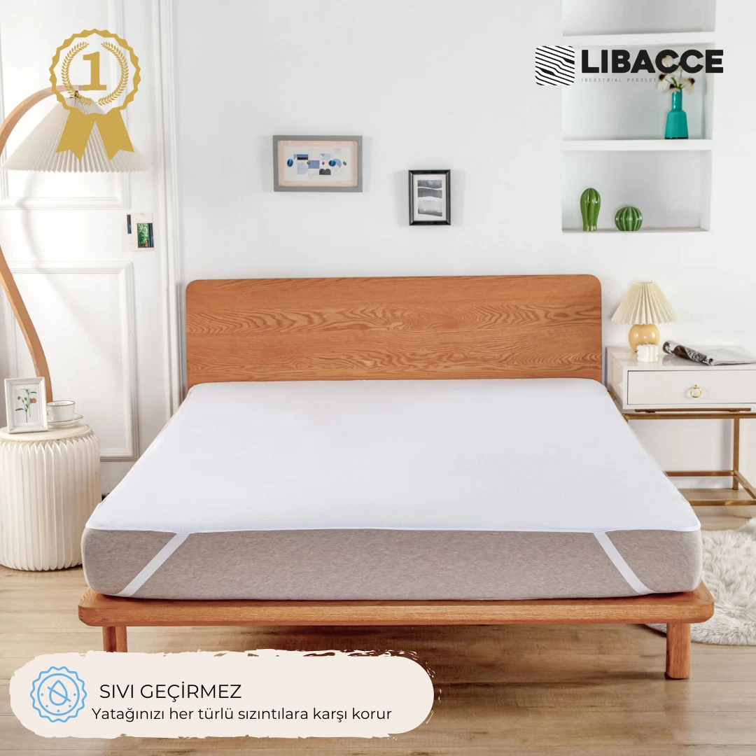 Pamuklu Beyaz Sıvıyı Hapseden Sıvı Geçirmez Köşe Lastikli Alez