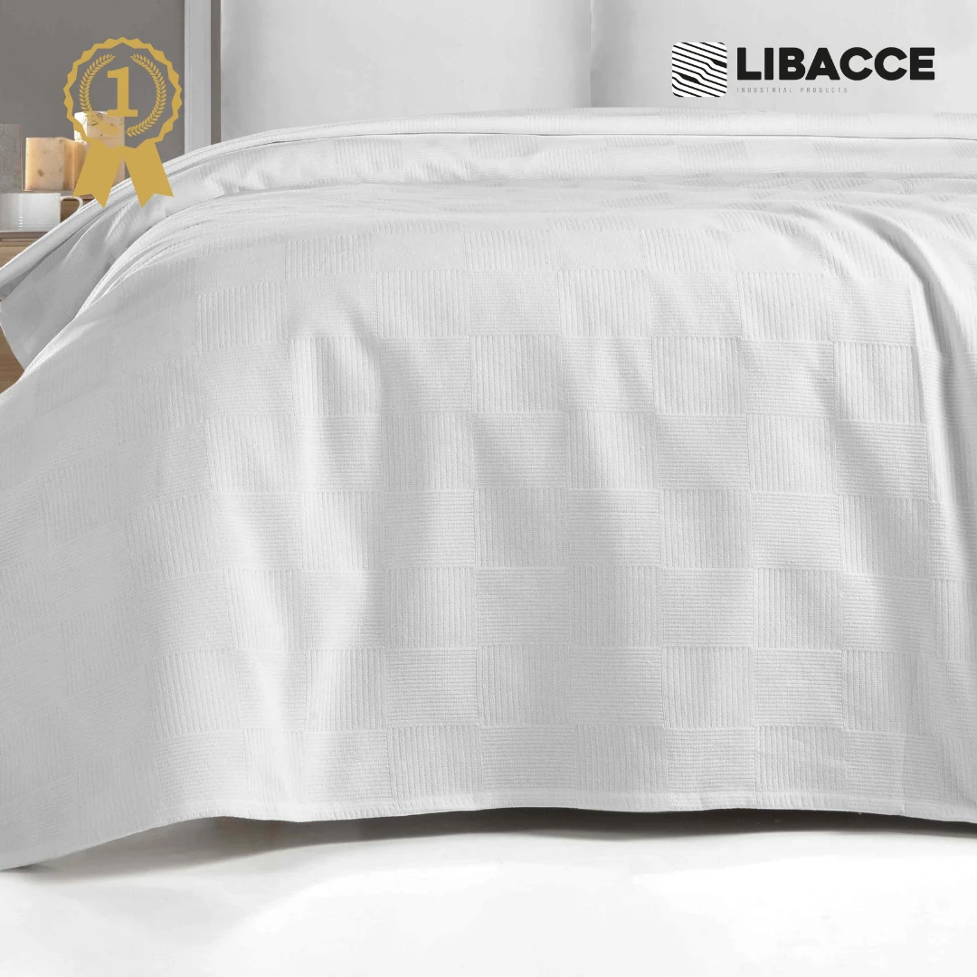 %100 Pamuk Beyaz Dama Desenli Yatak Örtüsü Otel Tipi Lüx Pike