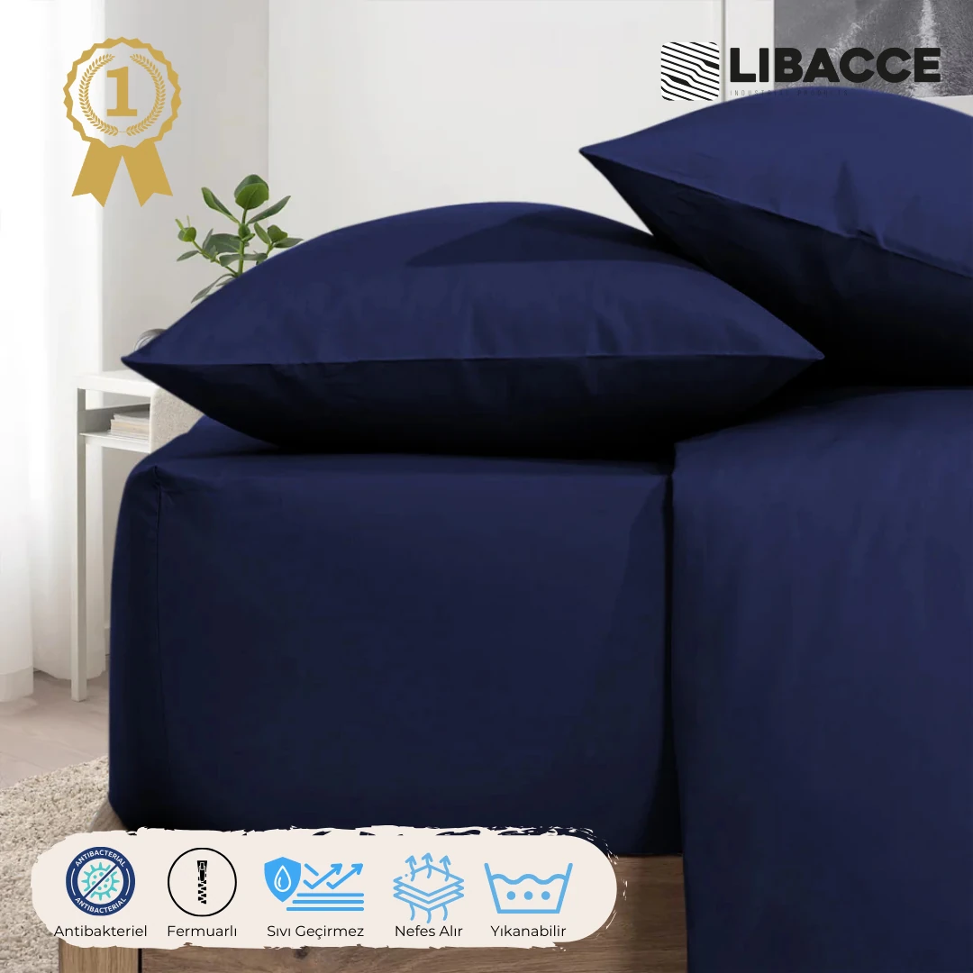 PU Antibakteriyel Lacivert Silinebilir Sıvı Geçirmez, Yıkanabilir Yastık Alezi - 50x70