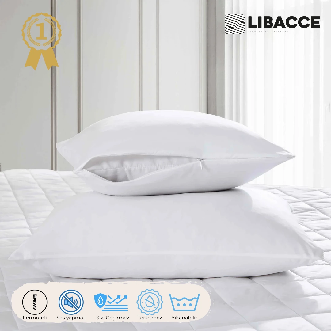 Pamuklu Sıvı Geçirmez Beyaz Fermuarlı Yastık Koruyucu Alez  - 50x70