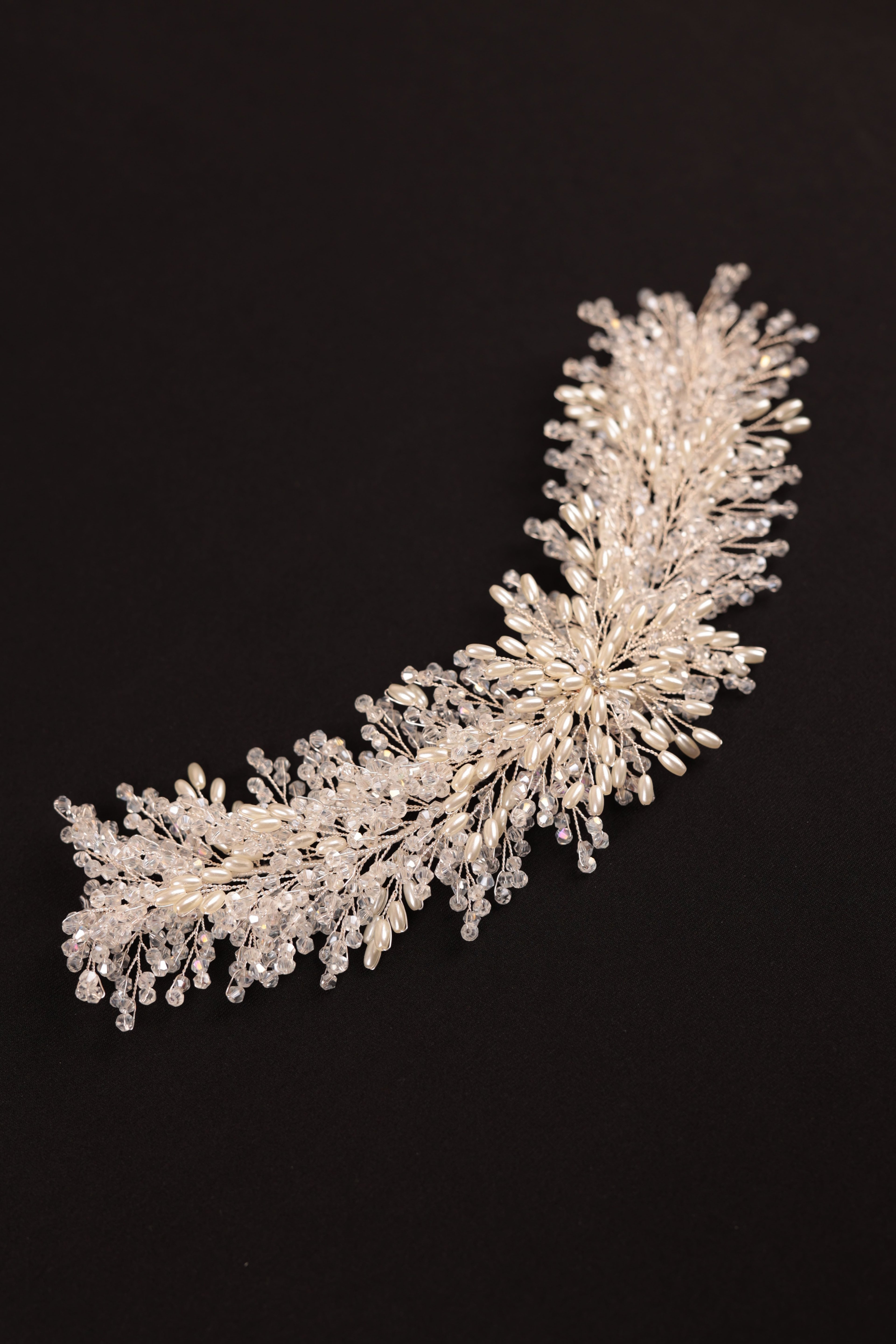 Crystal and Pearl Embroidered Bridal Hairpin | 1095