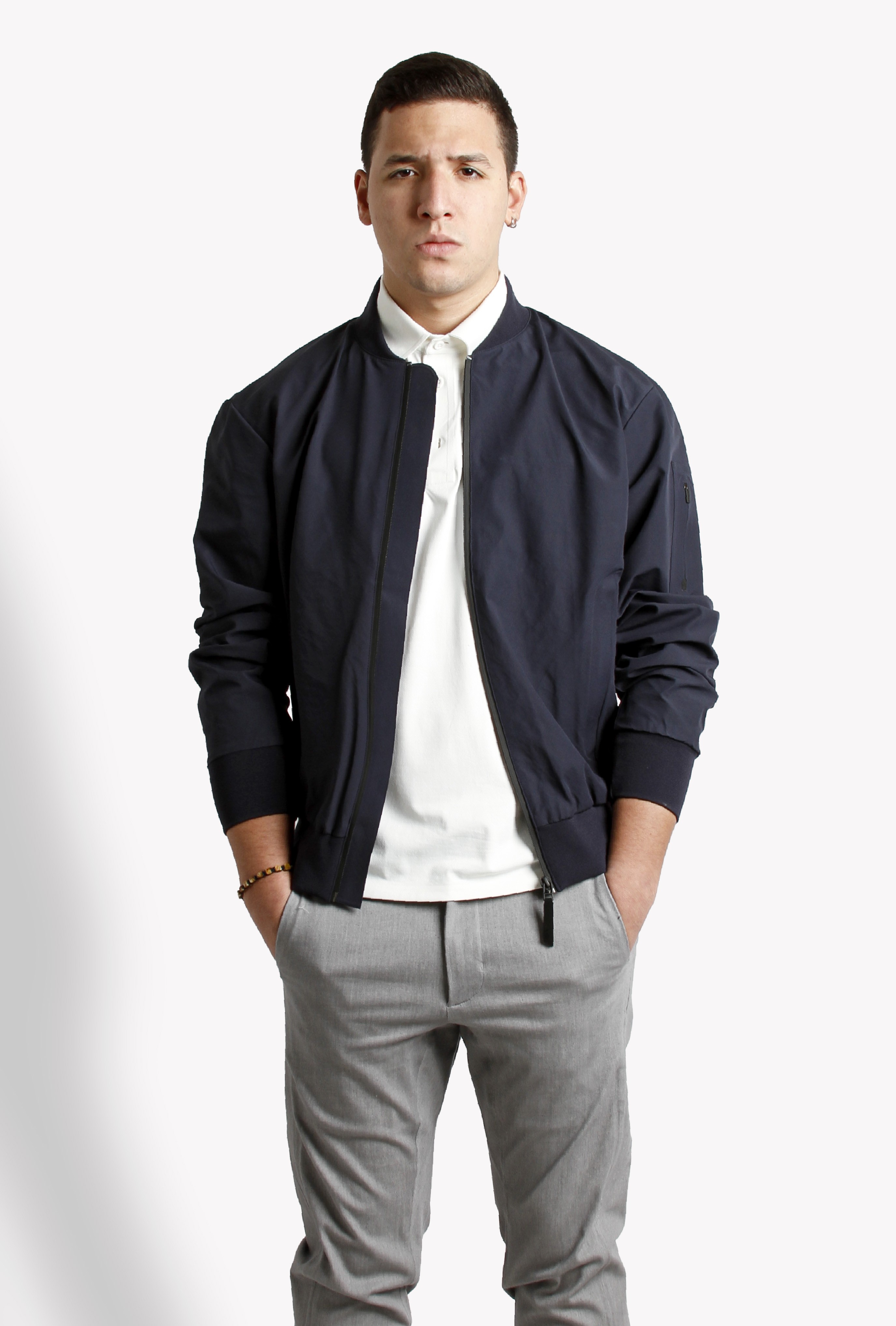 TEXTURED INSULATED BOMBER JACKET - Navy
