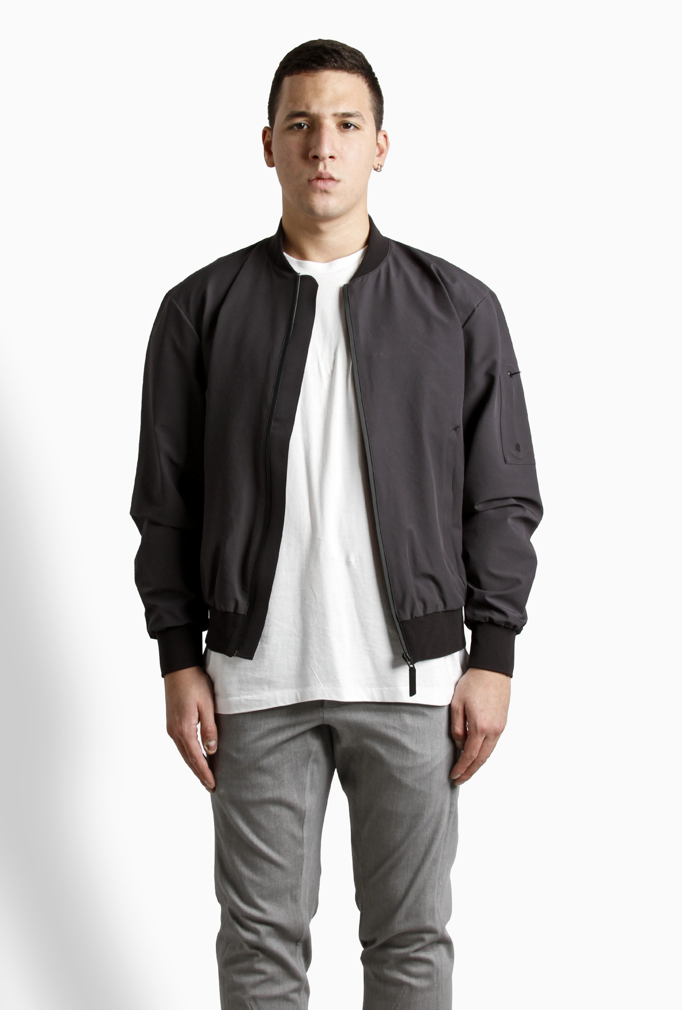 TEXTURED INSULATED BOMBER JACKET - Anthracite