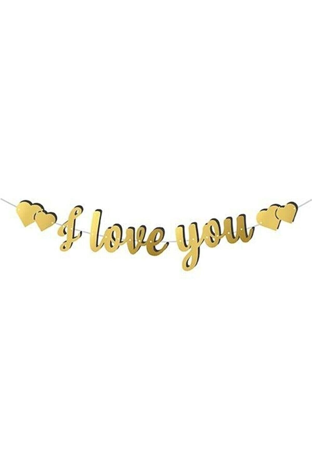 I Love You Kaligrafi Banner Gold Renk