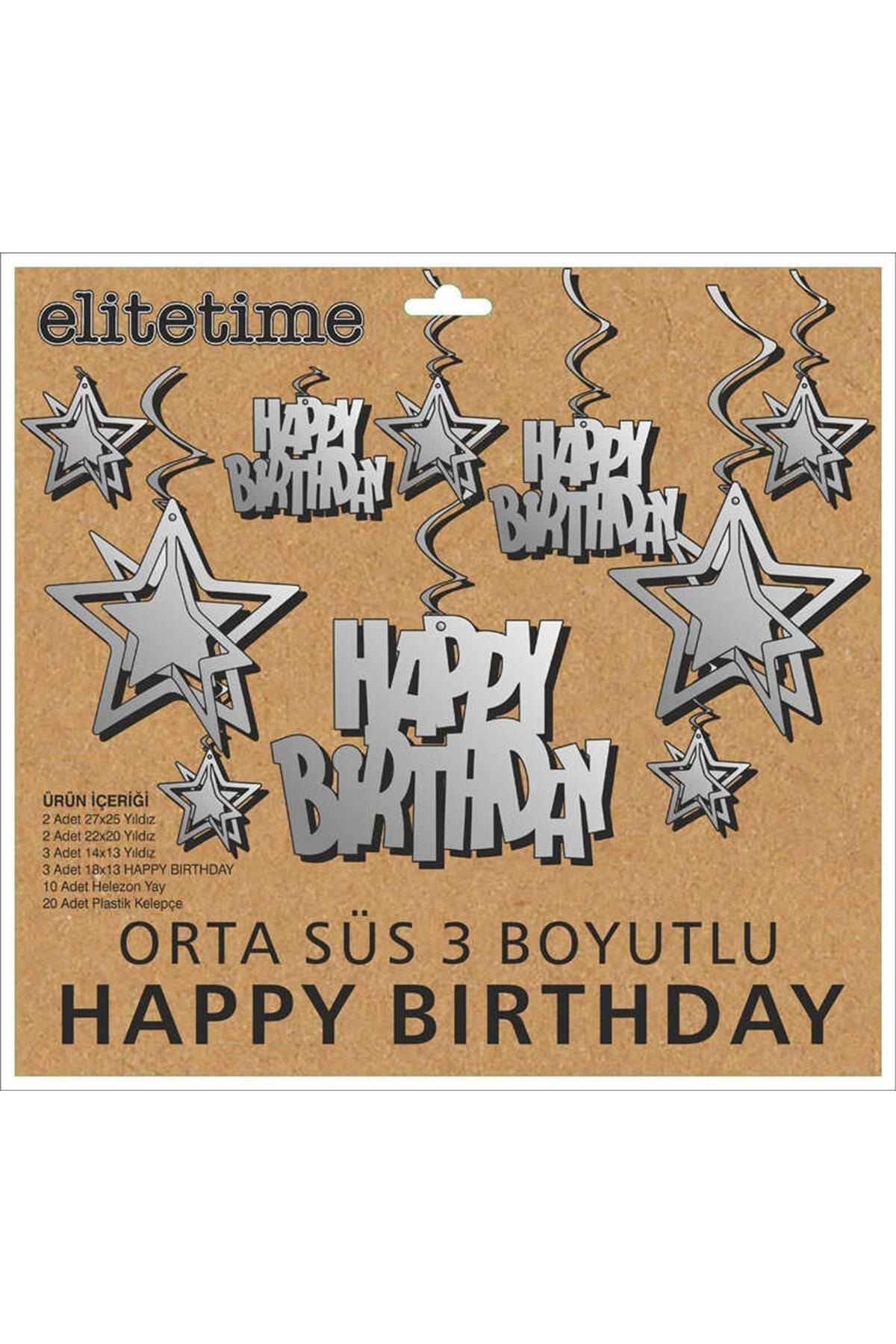 Orta Süs 3 Boyutlu Happy Bırthday Gmş Pk:10 Lu Set