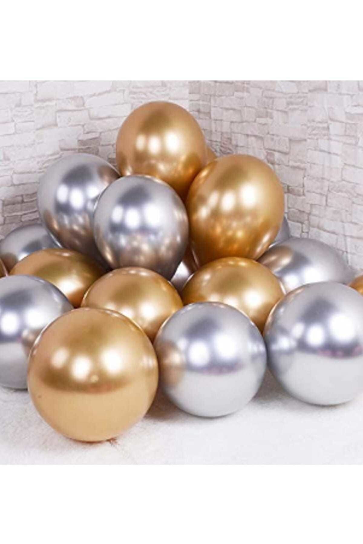 Krom Balon 12 Inç Metalik Ekstra Parlak Gold-gümüş Pk 10 Lu