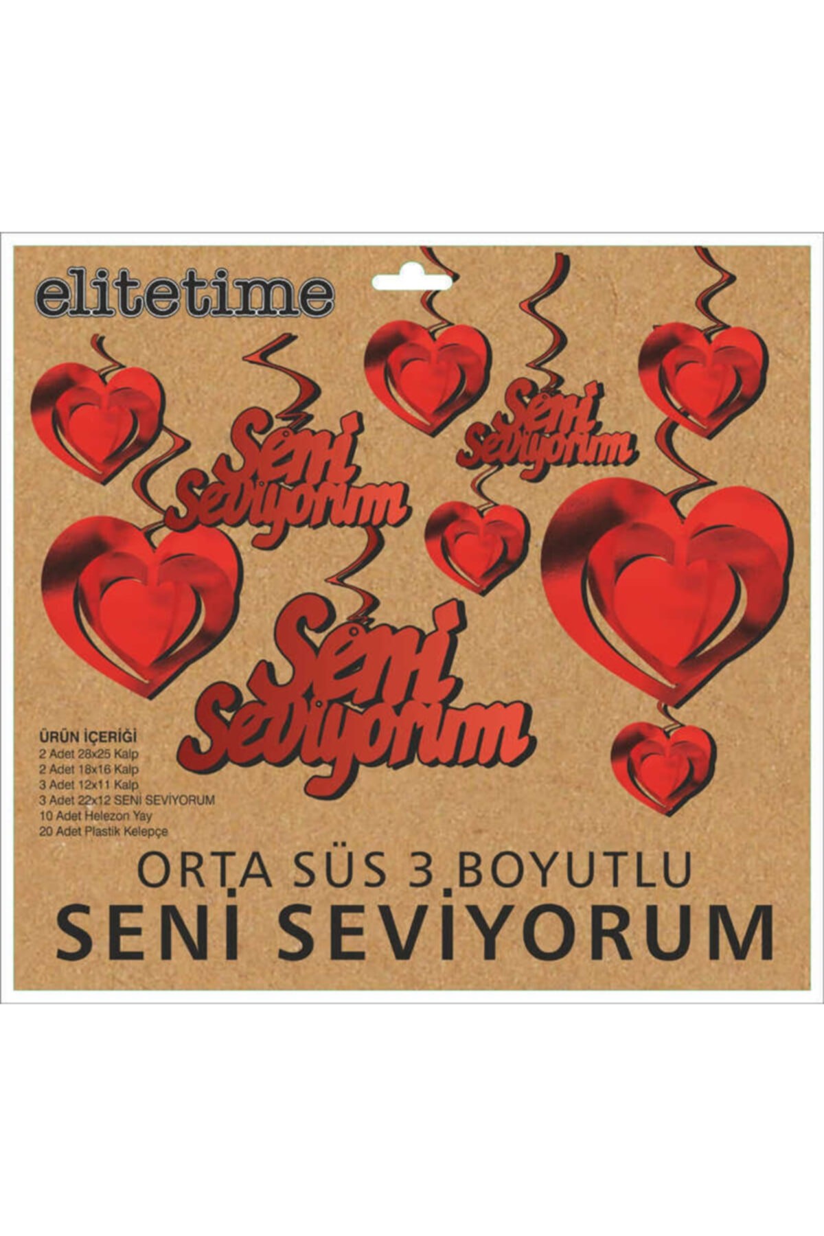 Kırmızı Seni Seviyorum 3 Boyutlu Orta Süs