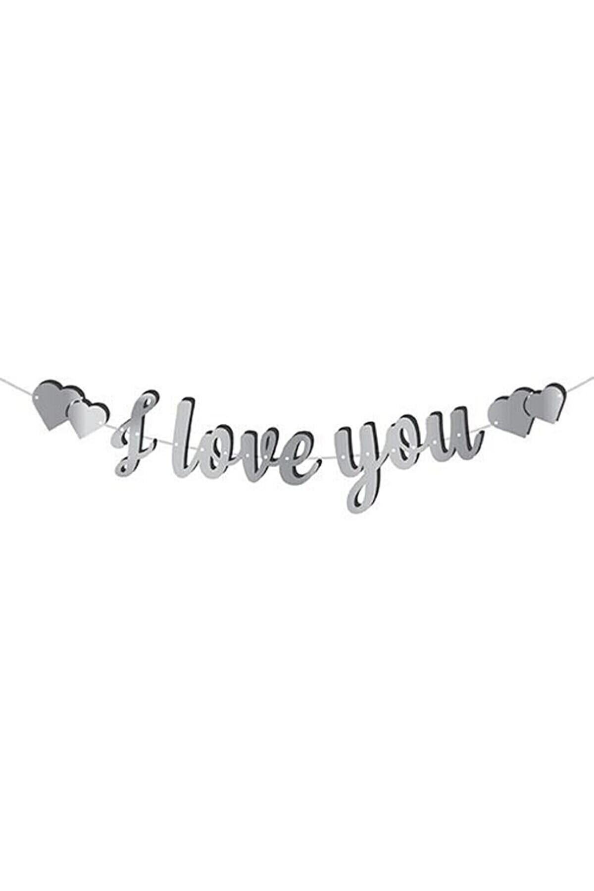 I Love You Kaligrafi Banner Gümüş Renk